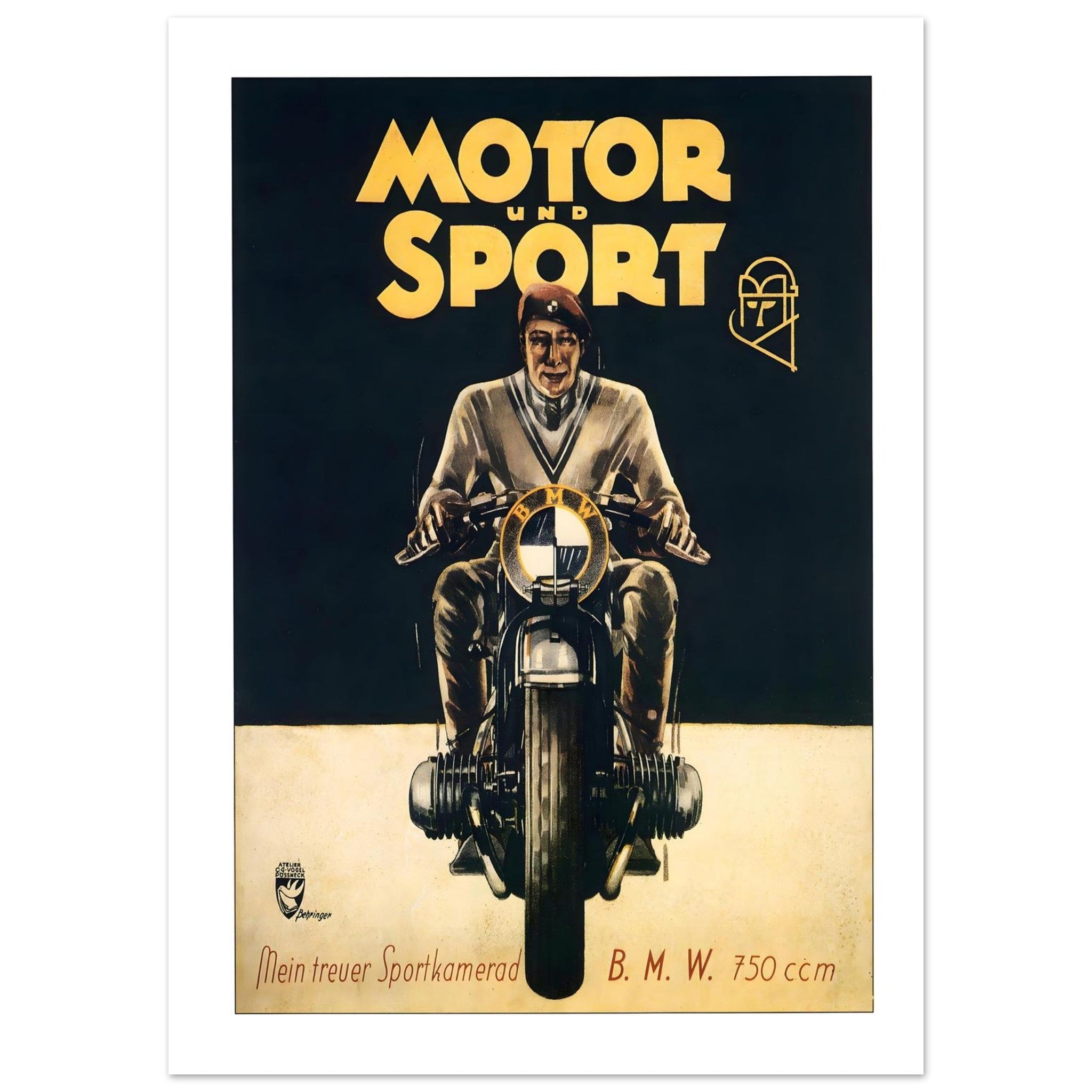 1930s BMW Motorcycle Advertisement Poster - Transit Art