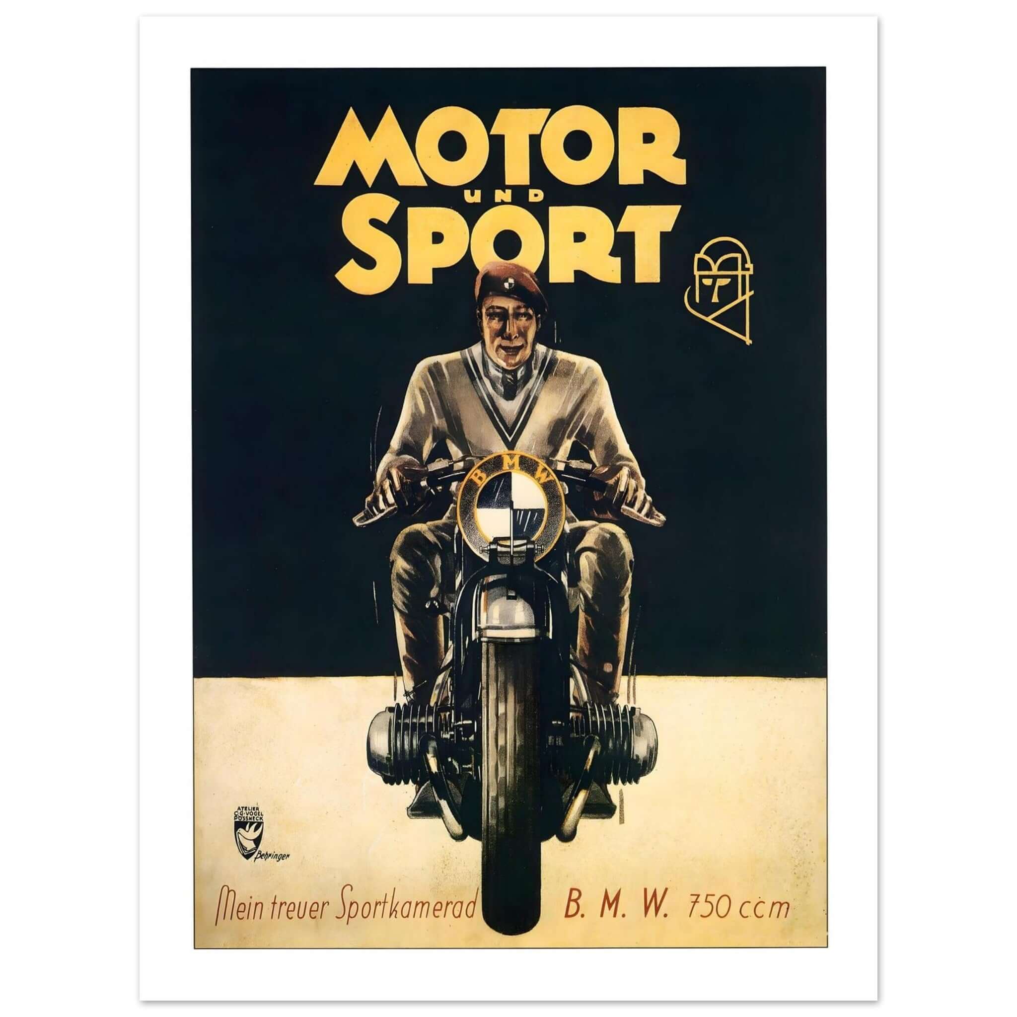 1930s BMW Motorcycle Advertisement Poster - Transit Art