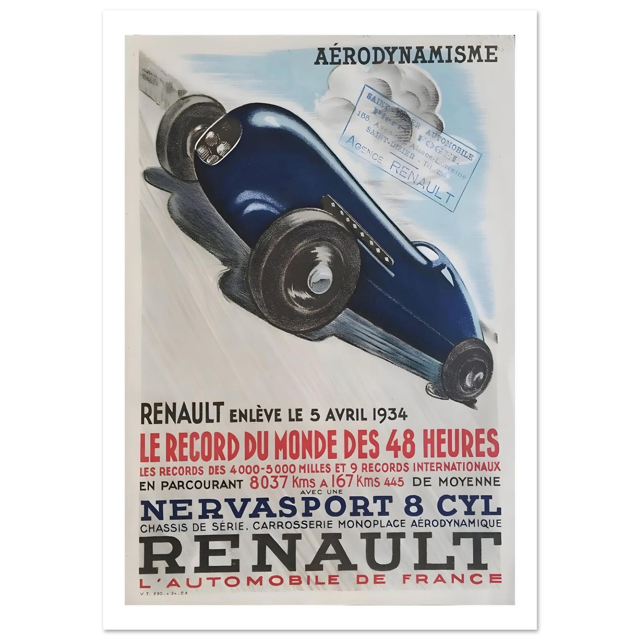 1934 Renault Nervasport World Record Poster - Transit Art