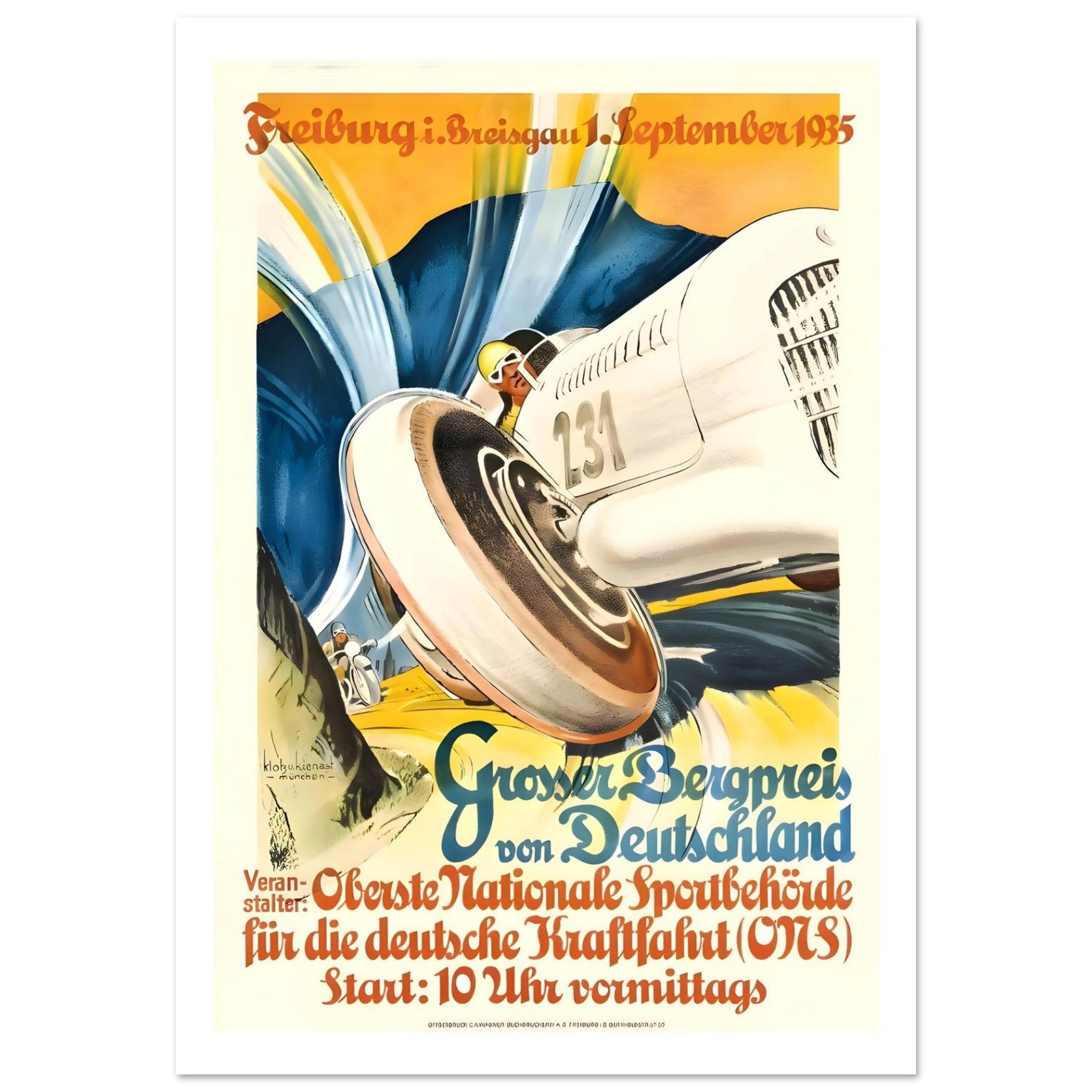 1935 Grosser Bergpreis von Deutschland Freiburg Poster - Transit Art