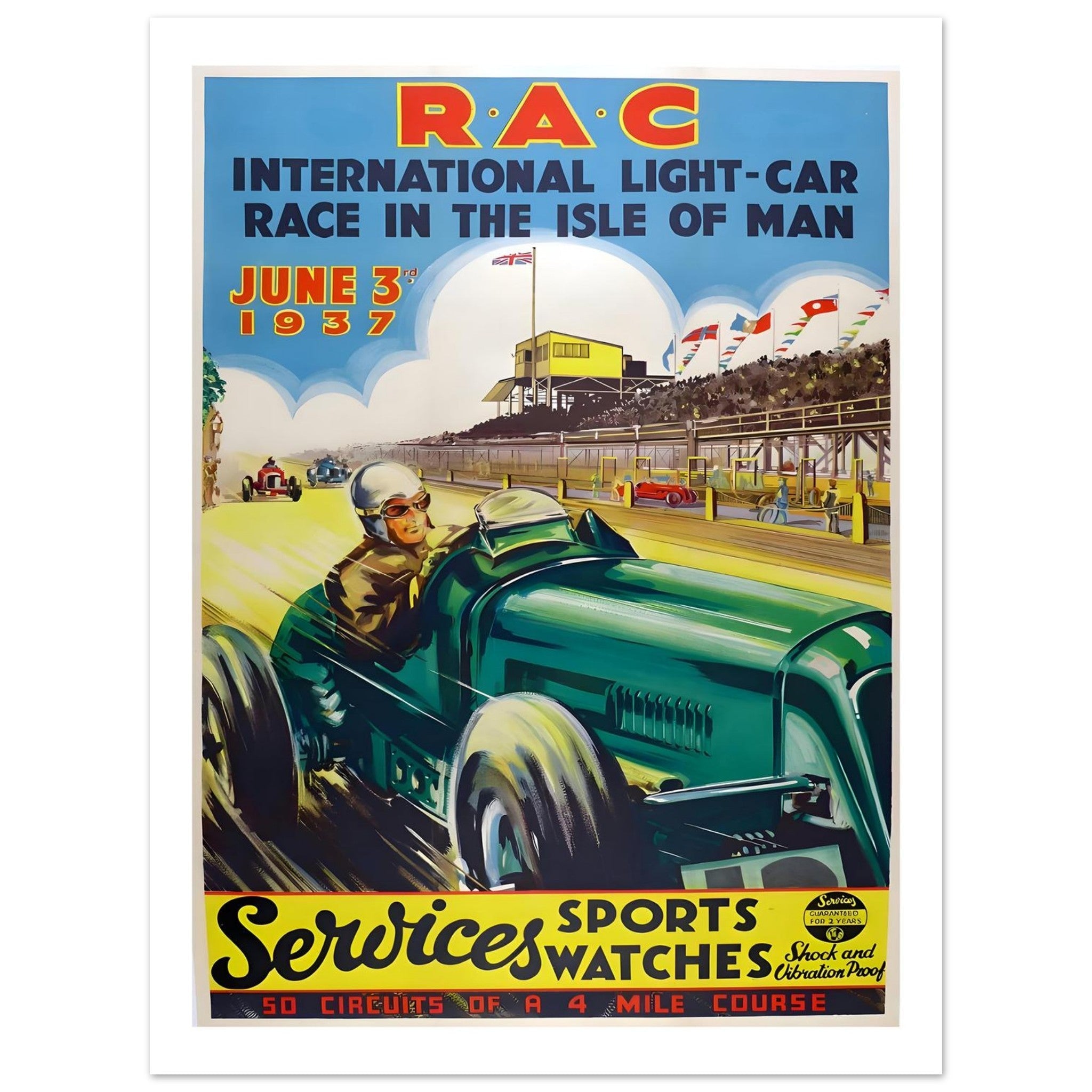 1937 RAC International Light - Car Race Isle of Man Poster - Transit Art