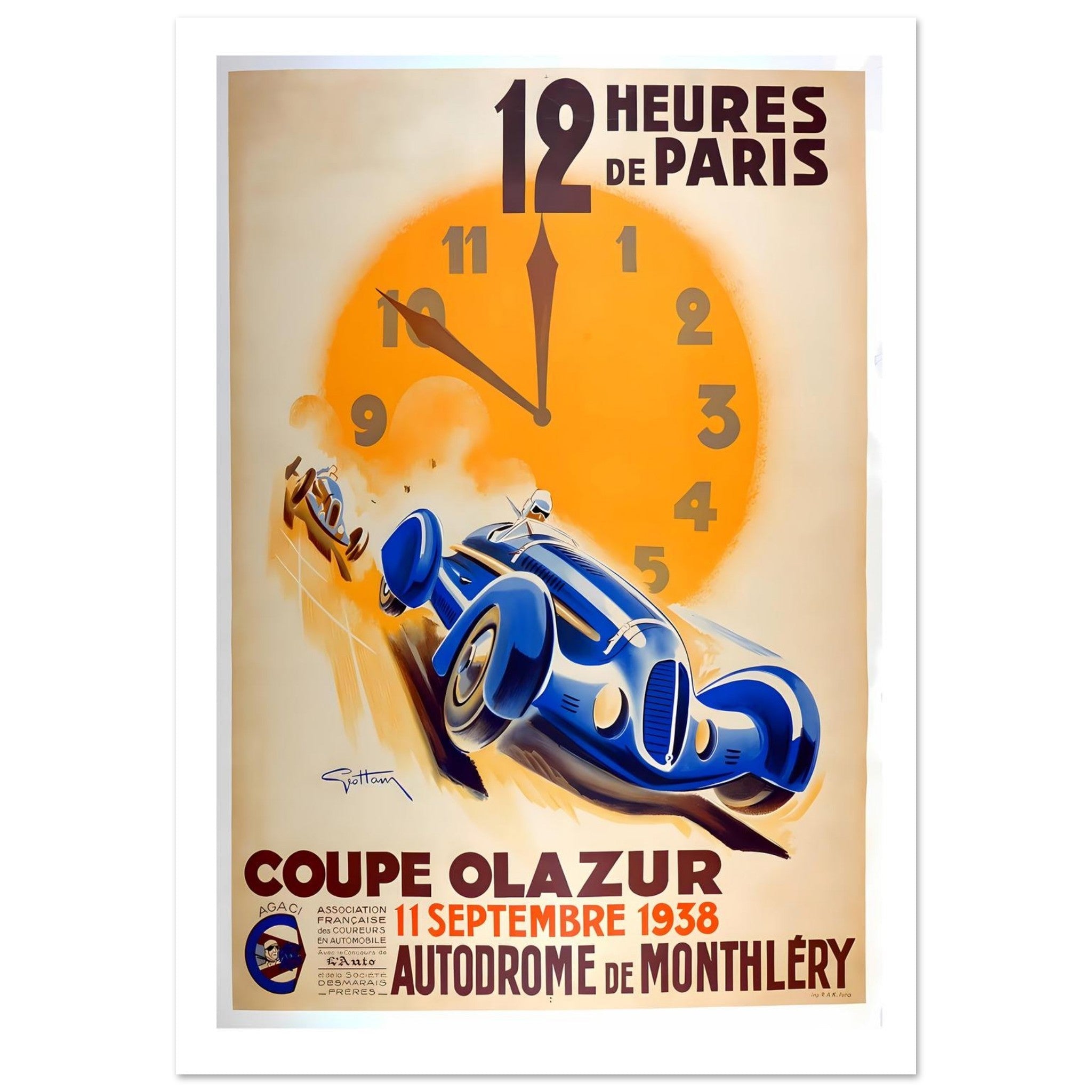 1938 12 Heures de Paris Coupe Olazur Poster - Transit Art