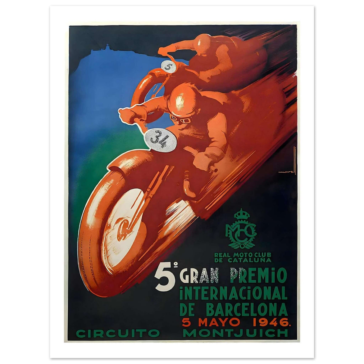 1946 Gran Premio Barcelona Motorcycle Racing Poster - Transit Art