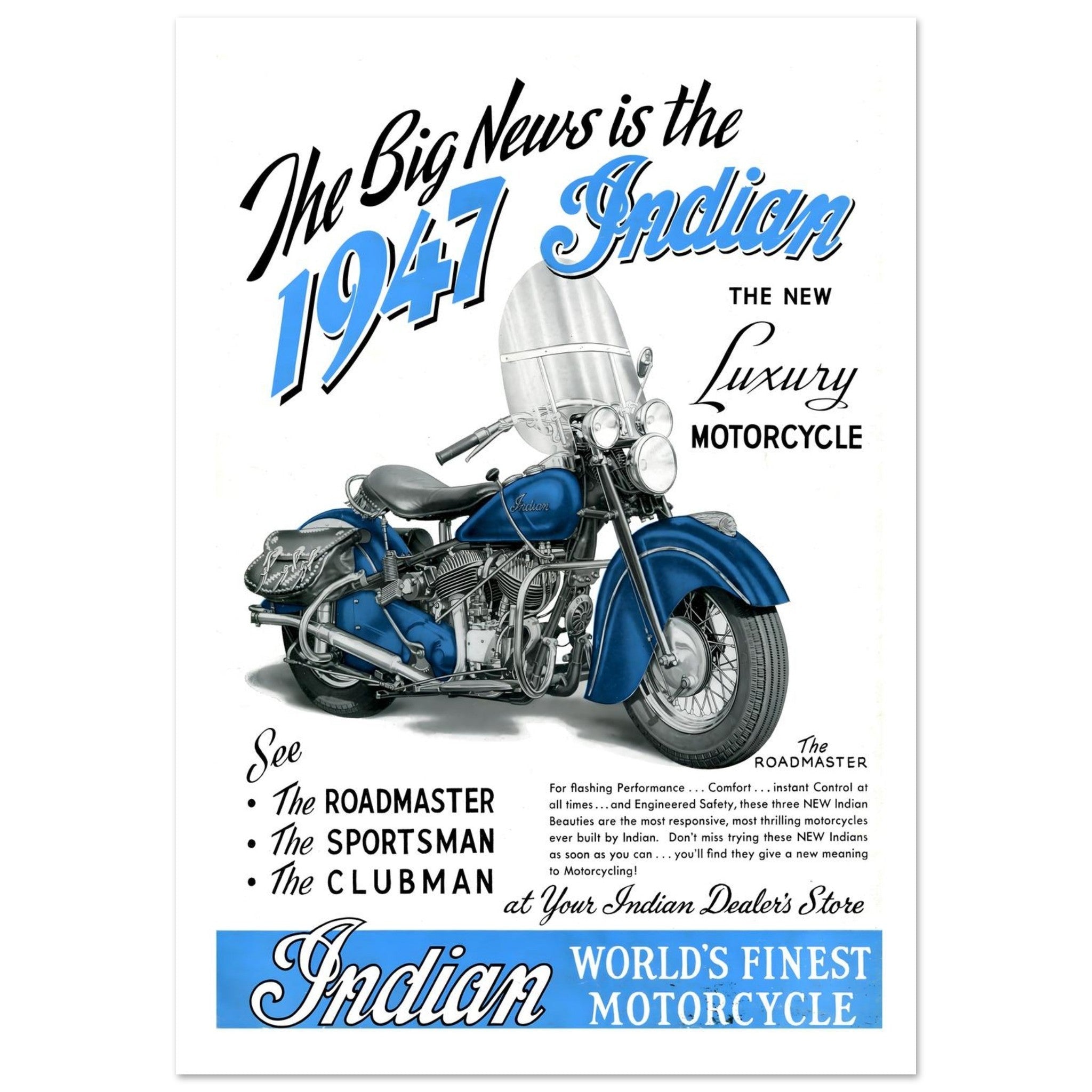 1947 Indian Roadmaster: Post - War Luxury and Blue Elegance - Transit Art