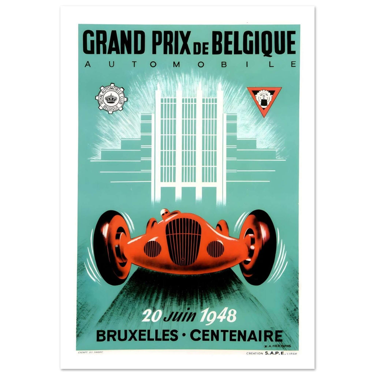 1948 Grand Prix de Belgique Bruxelles - Centenaire Poster - Transit Art