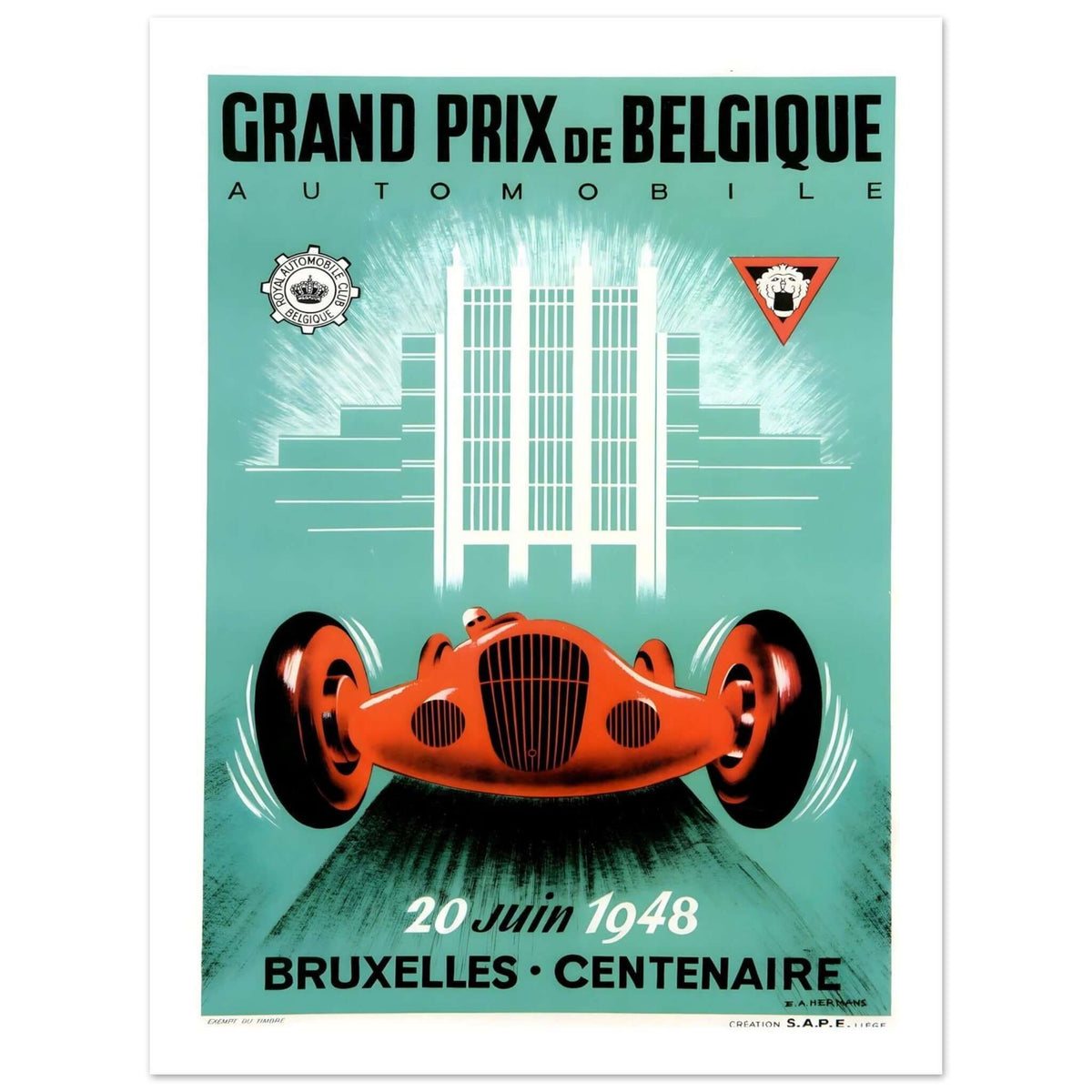 1948 Grand Prix de Belgique Bruxelles - Centenaire Poster - Transit Art