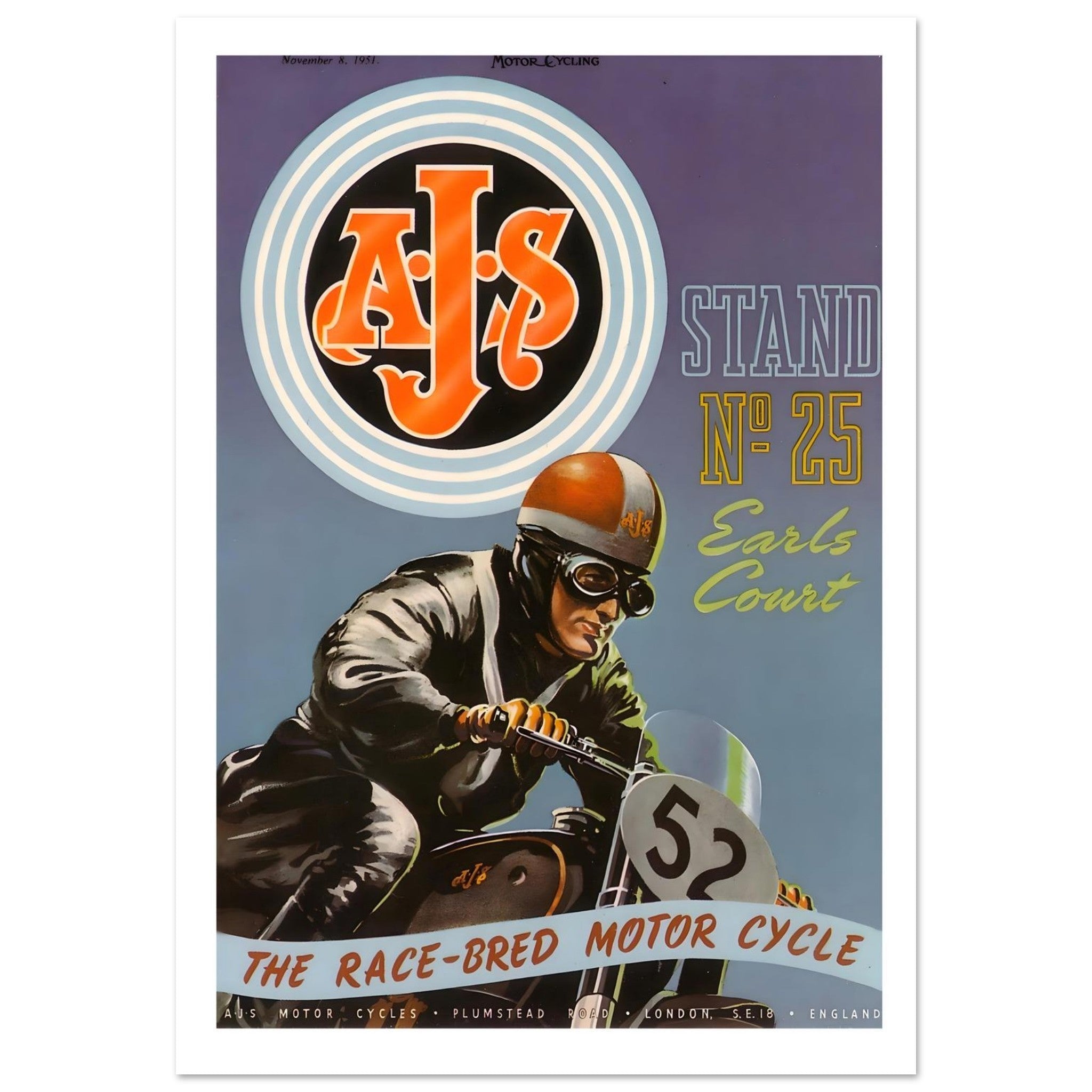 1951 AJS Race Bred Earls Court Poster - Transit Art