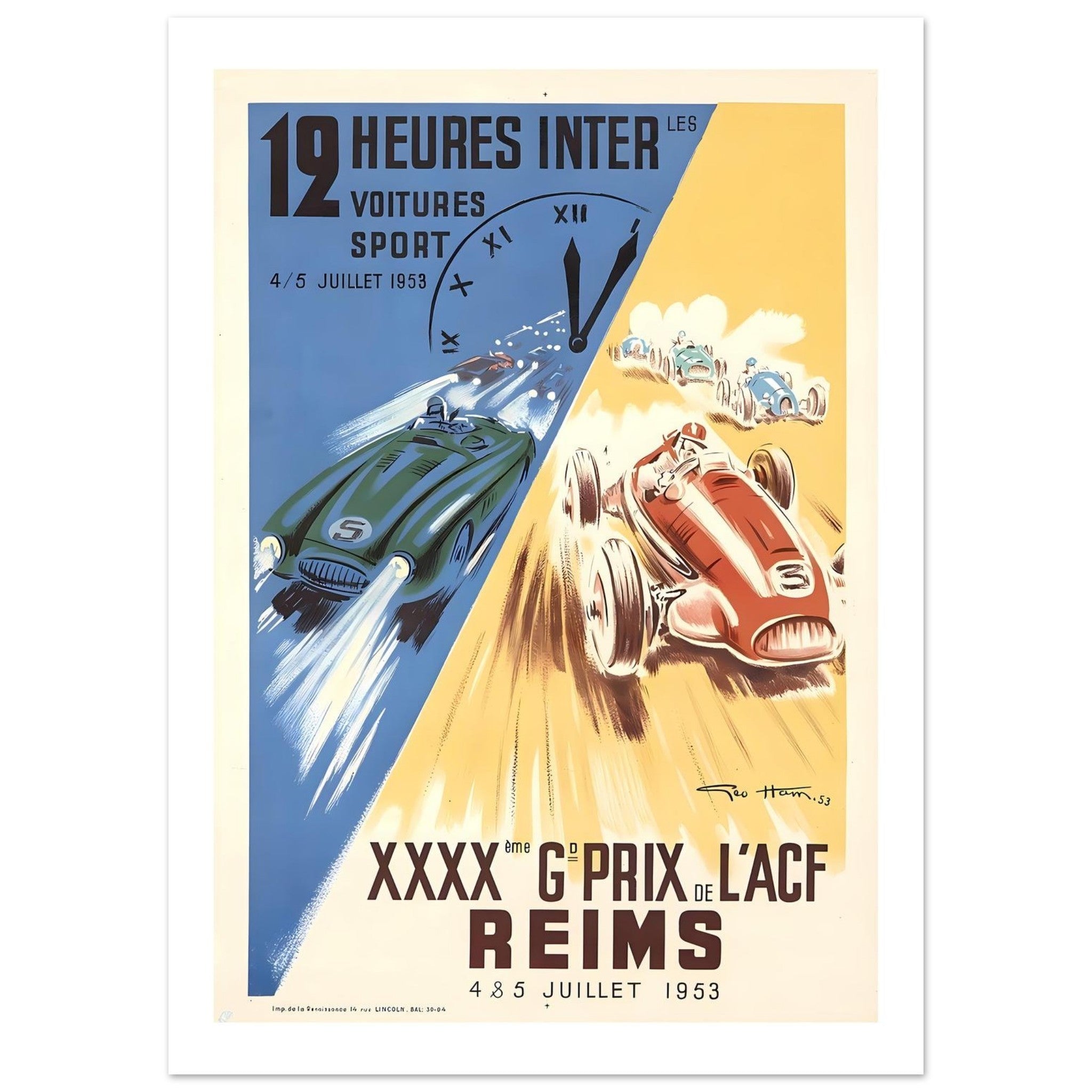1953 Reims 12 Heures & Grand Prix Poster - Transit Art
