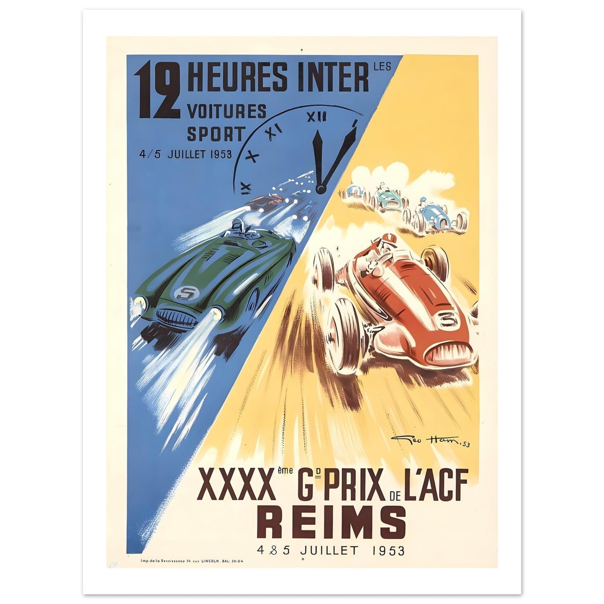 1953 Reims 12 Heures & Grand Prix Poster - Transit Art