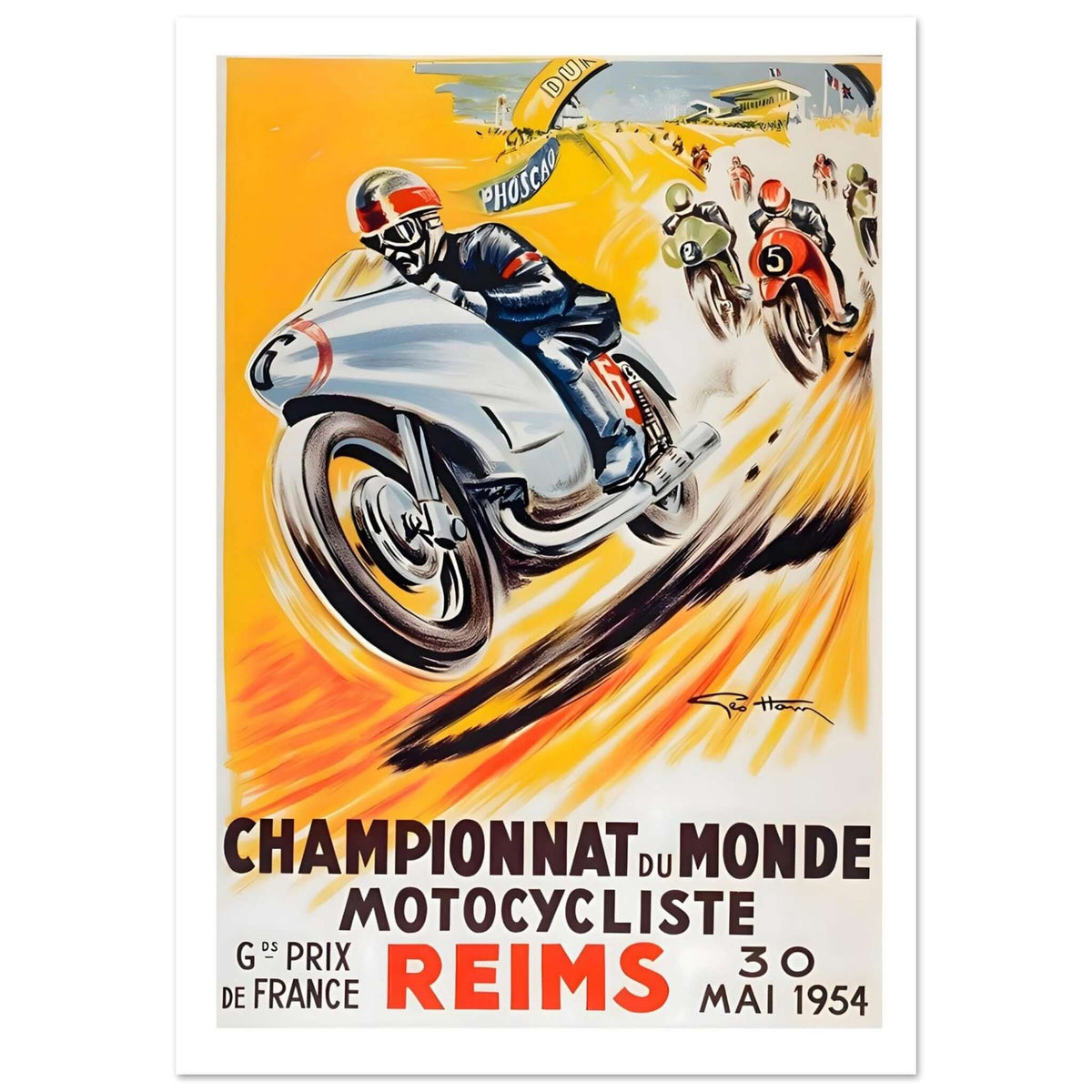 1954 French Grand Prix Reims Motorcycle Racing Poster - Transit Art