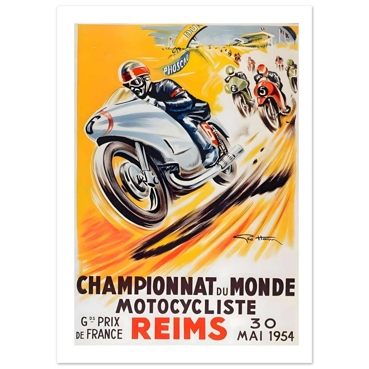 1954 French Grand Prix Reims Motorcycle Racing Poster - Transit Art