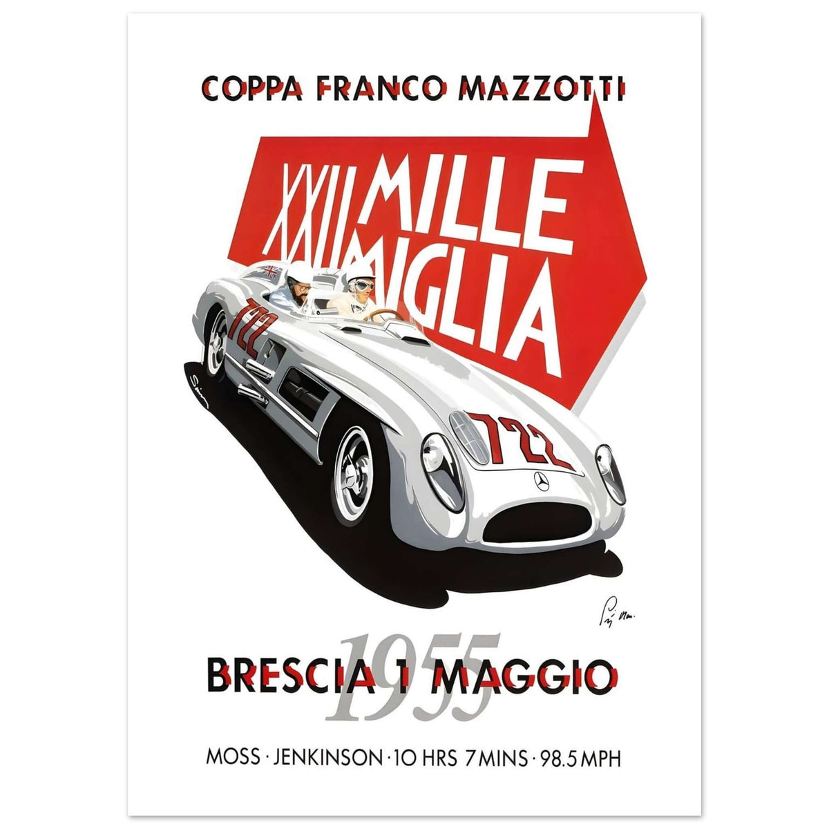 1955 Mille Miglia Moss & Jenkinson Poster - Transit Art