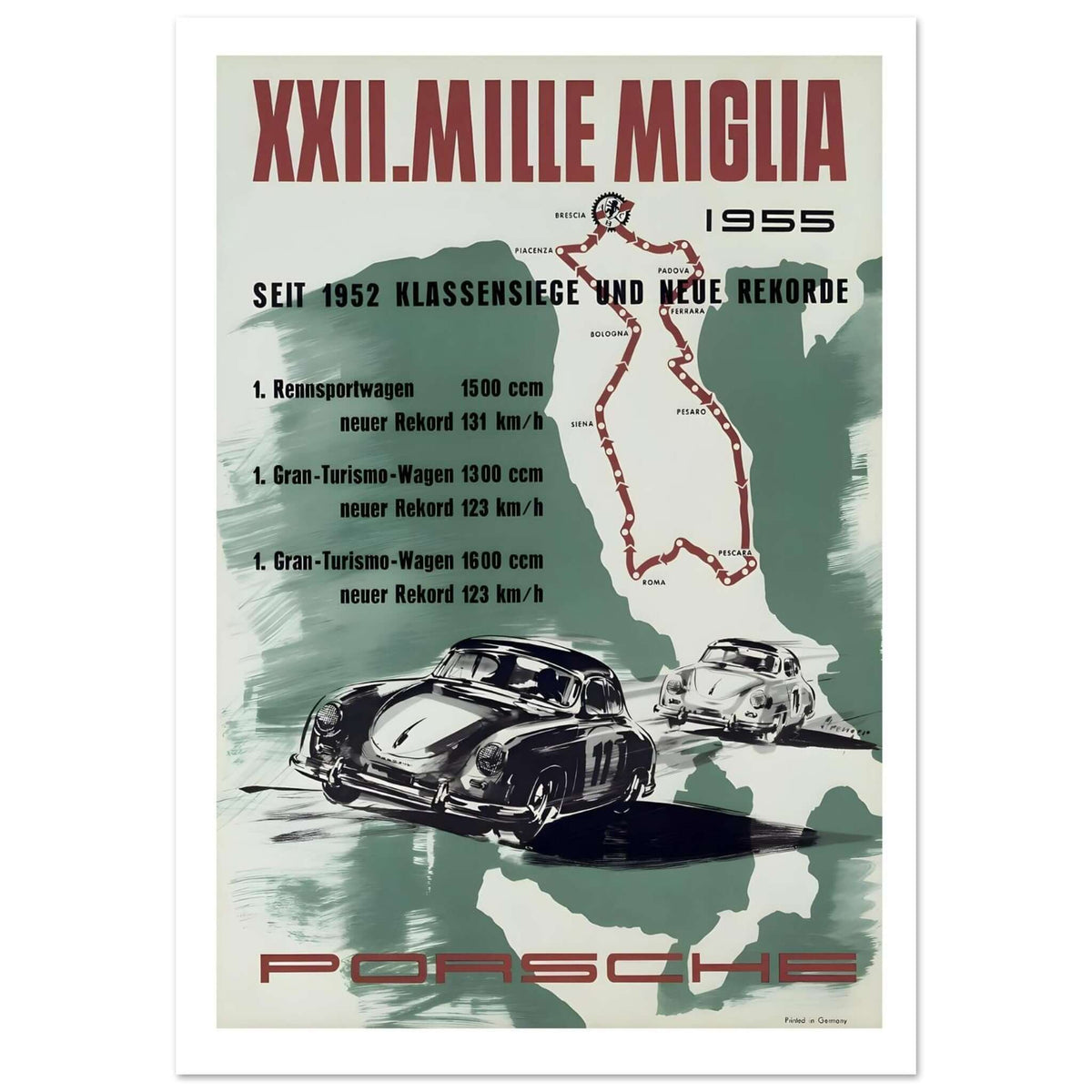 1955 Porsche XXII Mille Miglia Records Poster - Transit Art
