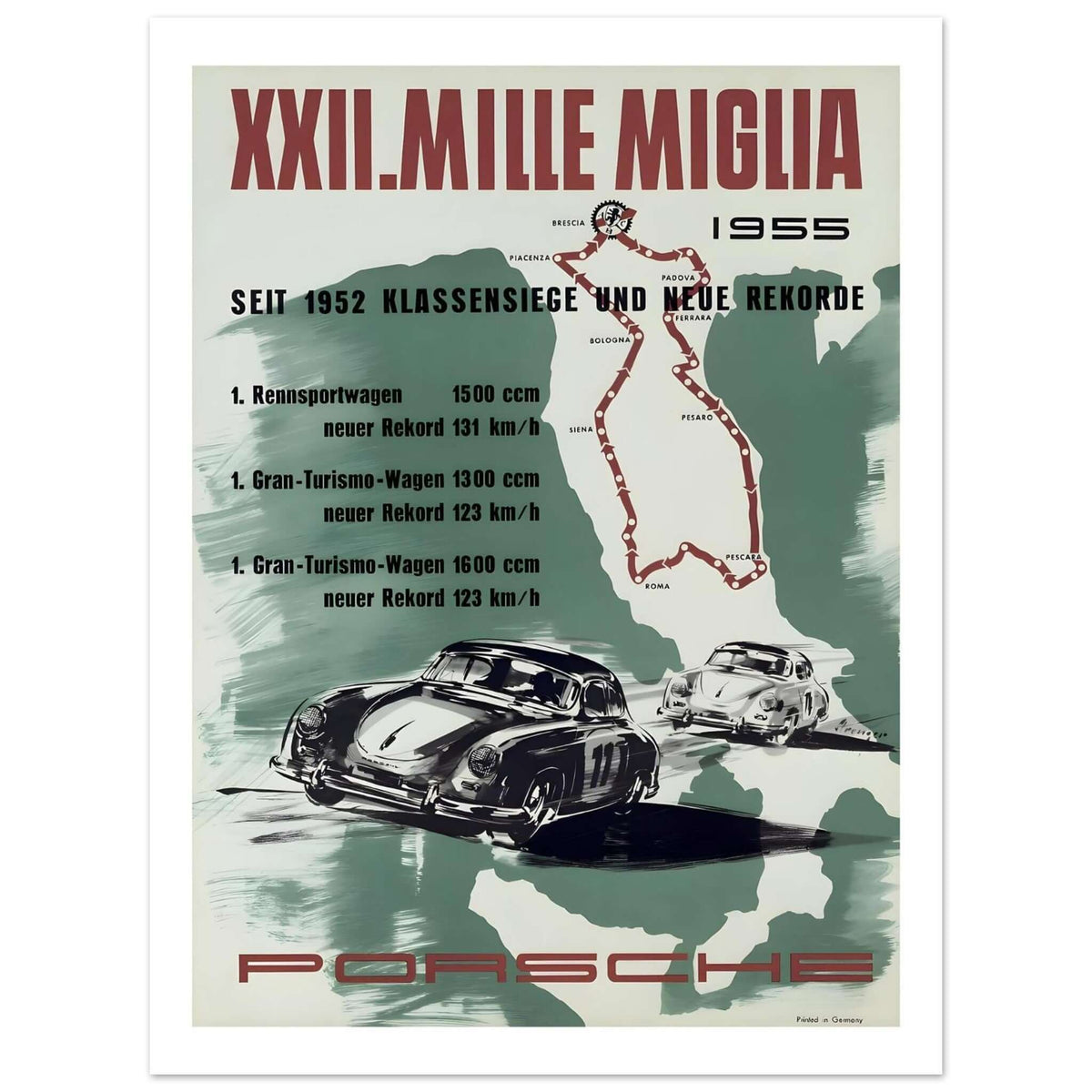 1955 Porsche XXII Mille Miglia Records Poster - Transit Art