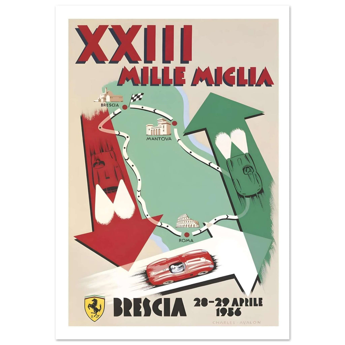 1956 Mille Miglia XXIII Brescia Poster - Transit Art