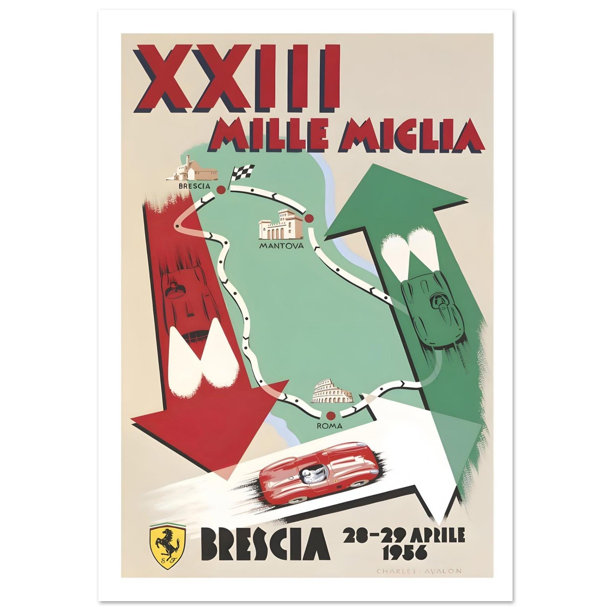 1956 Mille Miglia XXIII Brescia Poster - Transit Art