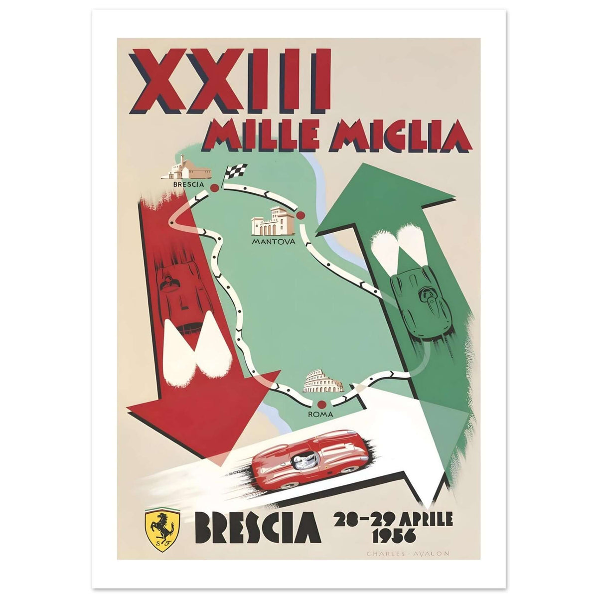 1956 Mille Miglia XXIII Brescia Poster - Transit Art