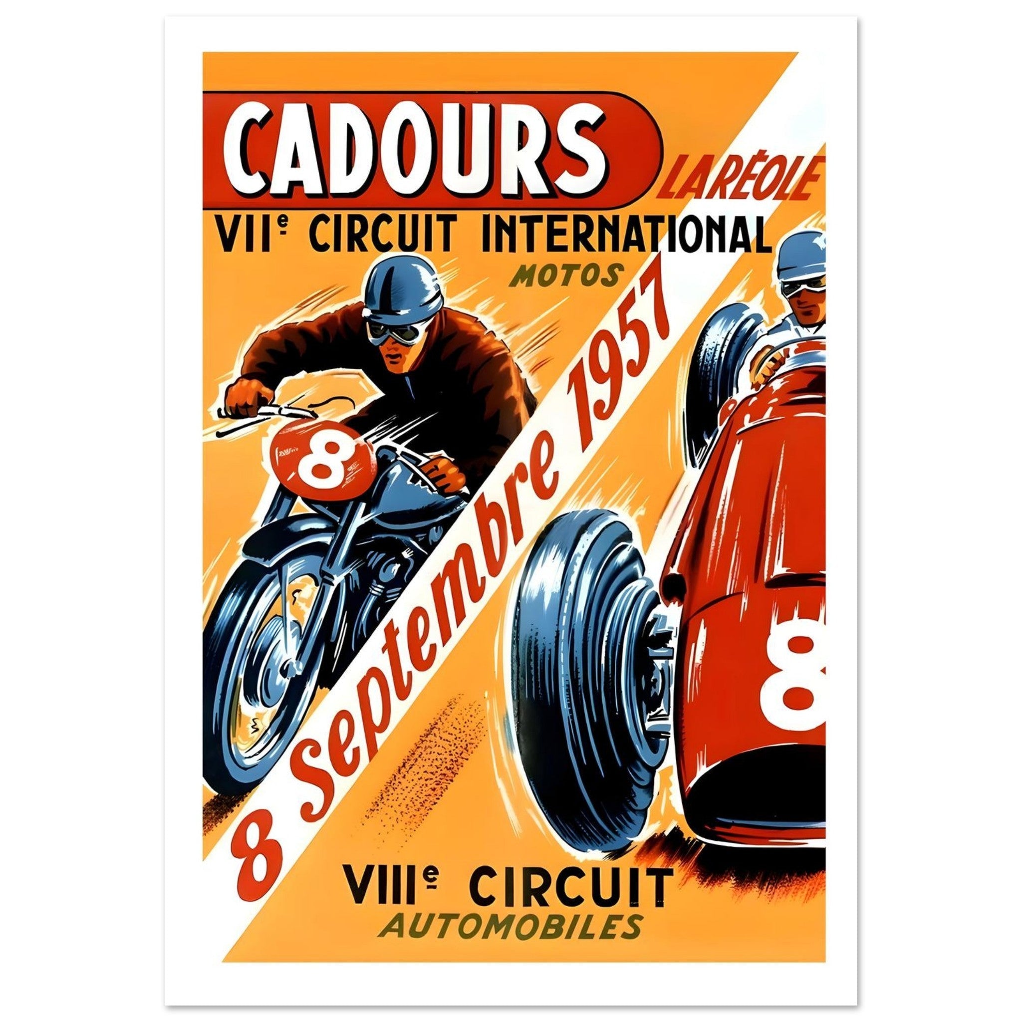 1957 Cadours International Circuit Motos & Automobiles Poster - Transit Art