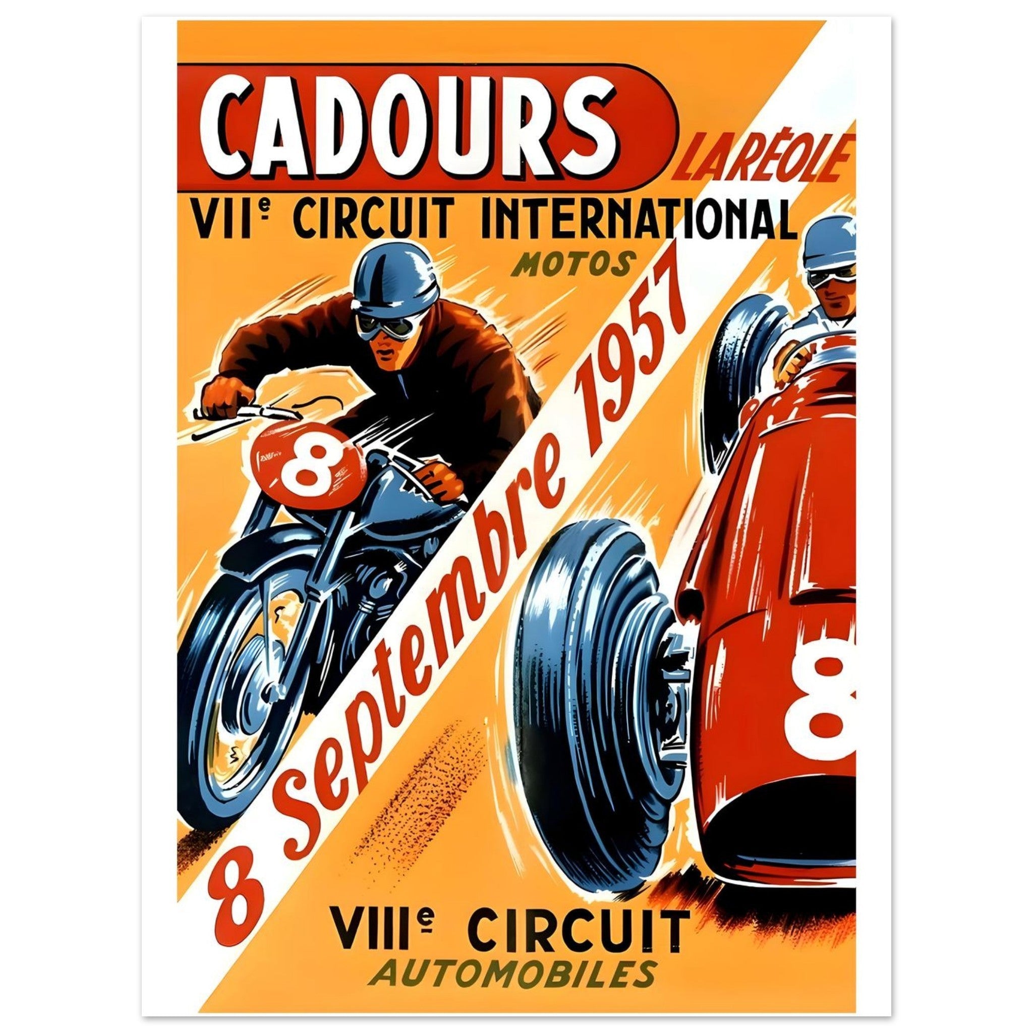 1957 Cadours International Circuit Motos & Automobiles Poster - Transit Art