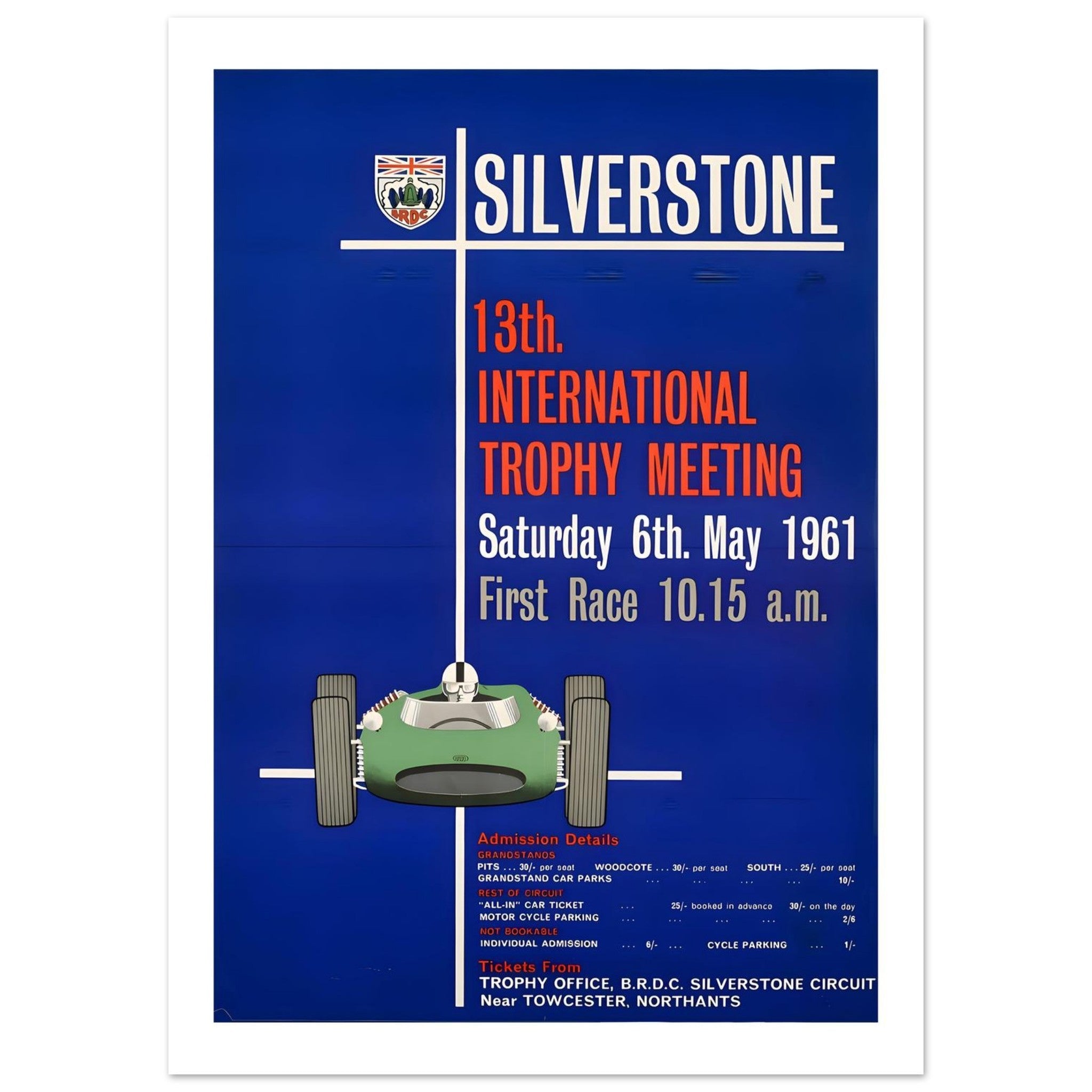 1961 Silverstone 13th International Trophy Meeting Poster - Transit Art
