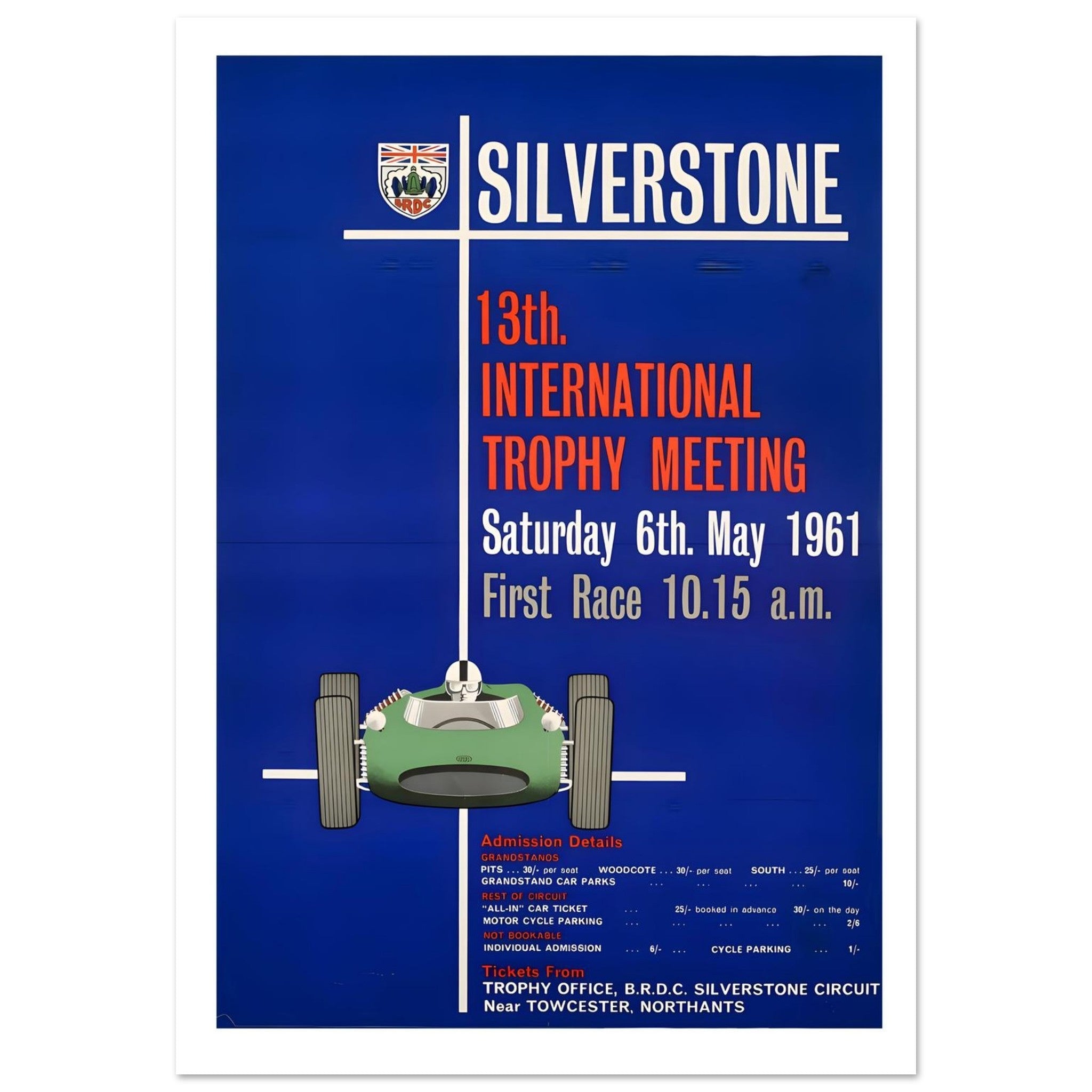 1961 Silverstone 13th International Trophy Meeting Poster - Transit Art