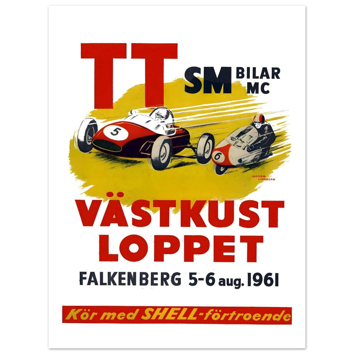 1961 Västkustloppet Racing Poster: Speed and Shell Reliability - Transit Art