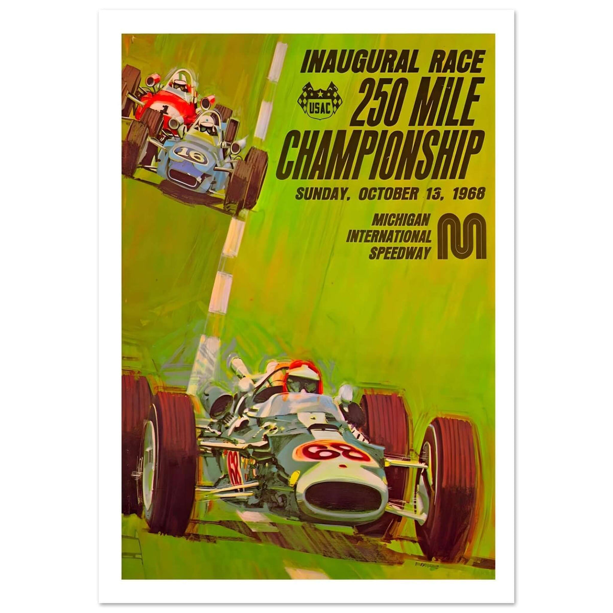 1968 Michigan 250 Mile Championship Inaugural Race Poster - Transit Art