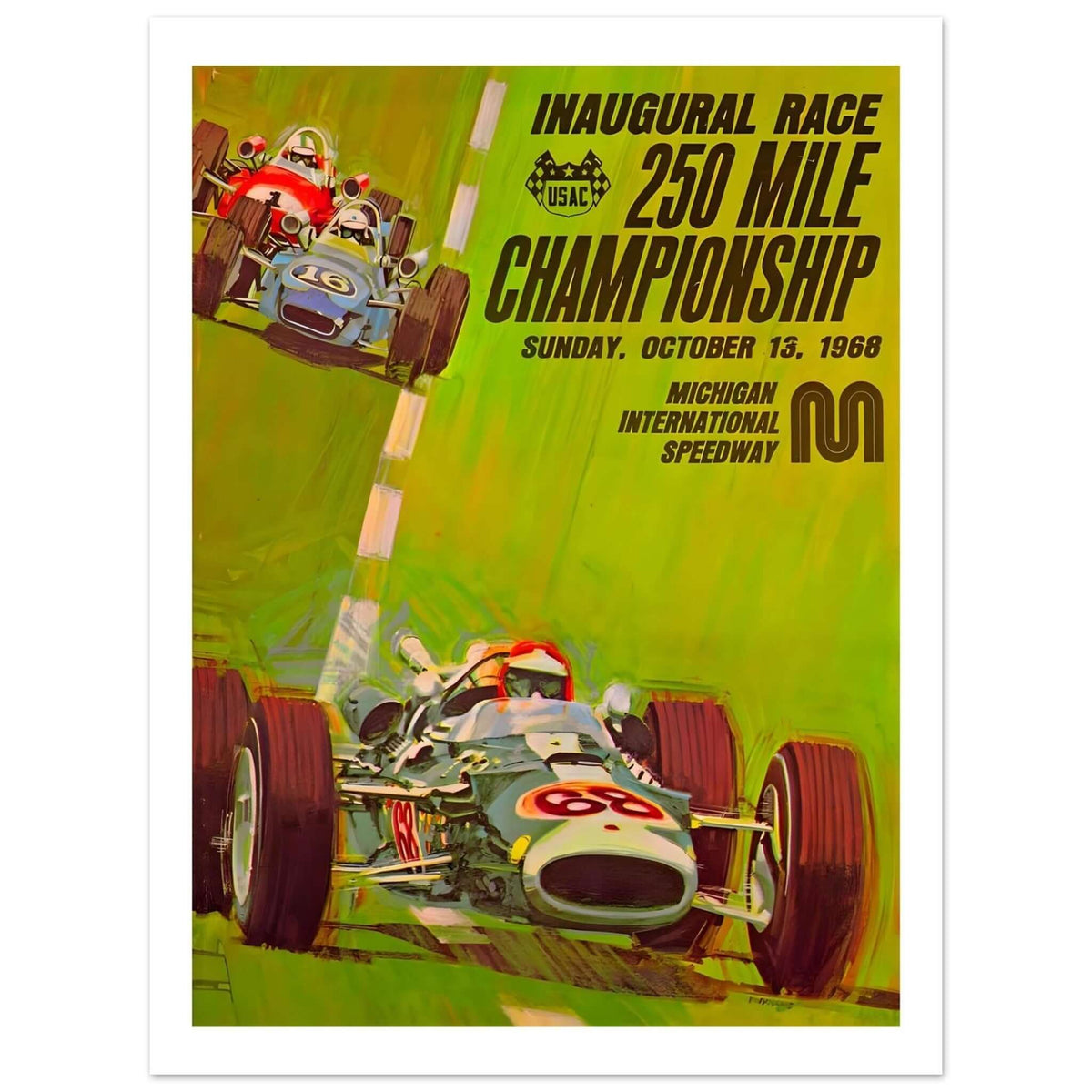 1968 Michigan 250 Mile Championship Inaugural Race Poster - Transit Art