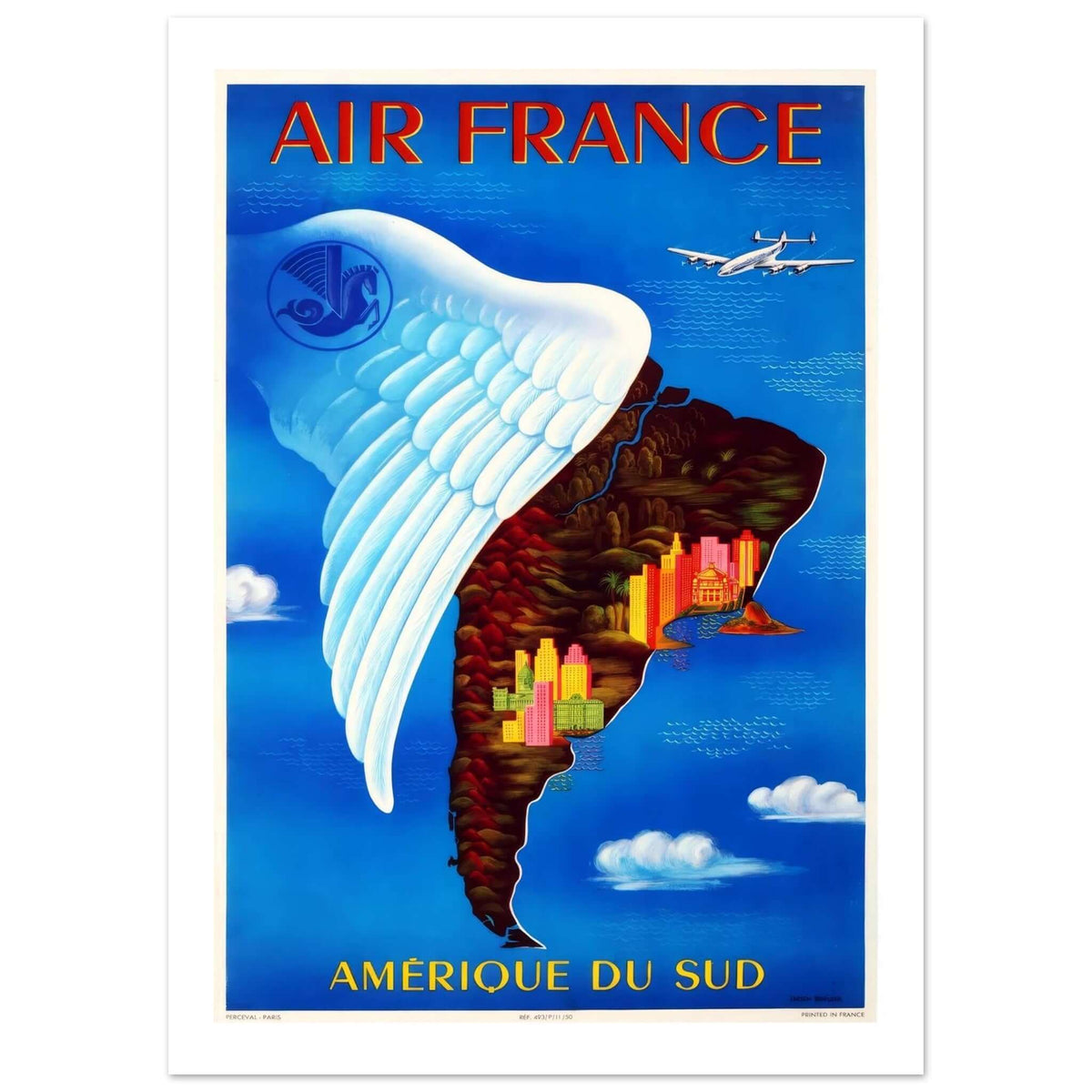 Air France Amérique Du Sud Winged Map Poster - Transit Art