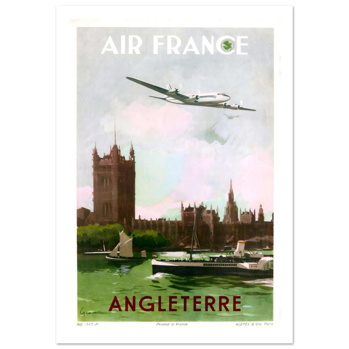Air France Angleterre Vintage Travel Poster Over London - Transit Art