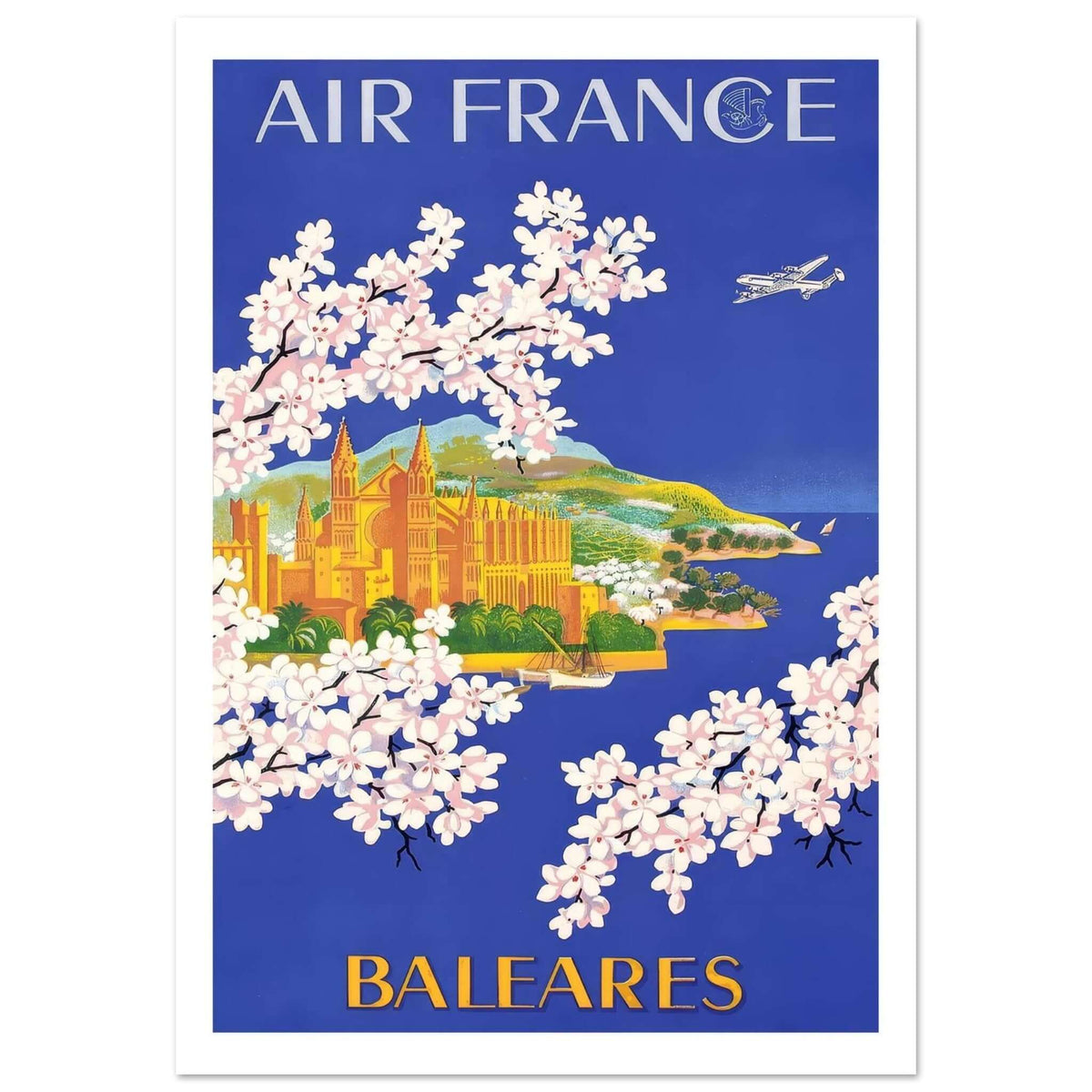 Air France Baleares Vintage Scenic Blossom Travel Poster - Transit Art