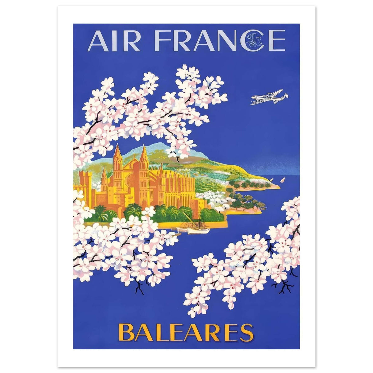 Air France Baleares Vintage Scenic Blossom Travel Poster - Transit Art