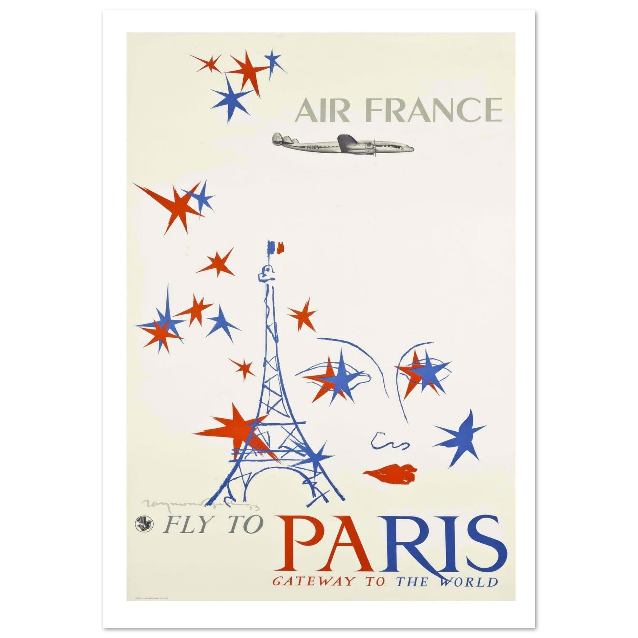 Air France 'Fly to Paris: Gateway to the World' Vintage Poster (Savignac Style) - Transit Art