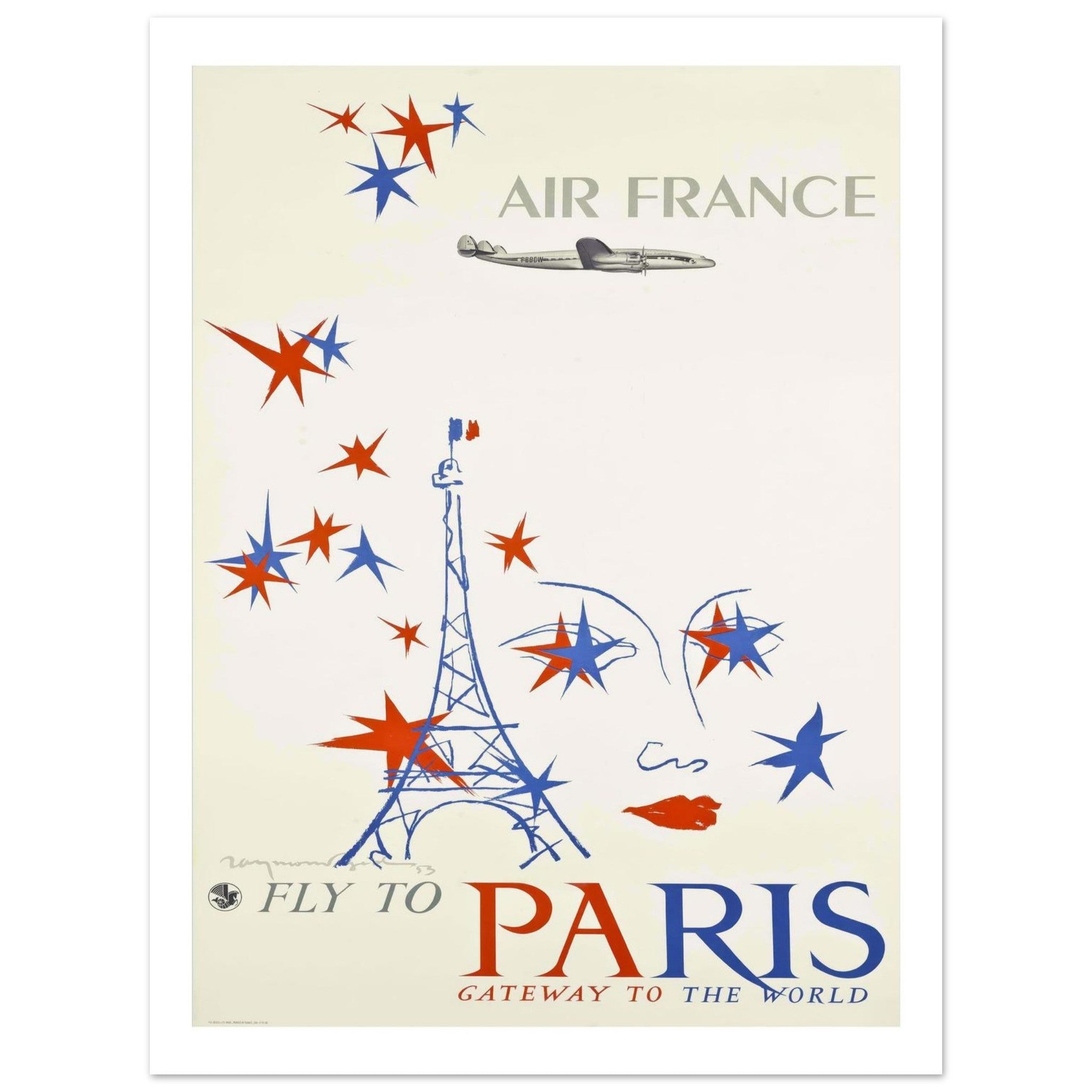 Air France 'Fly to Paris: Gateway to the World' Vintage Poster (Savignac Style) - Transit Art