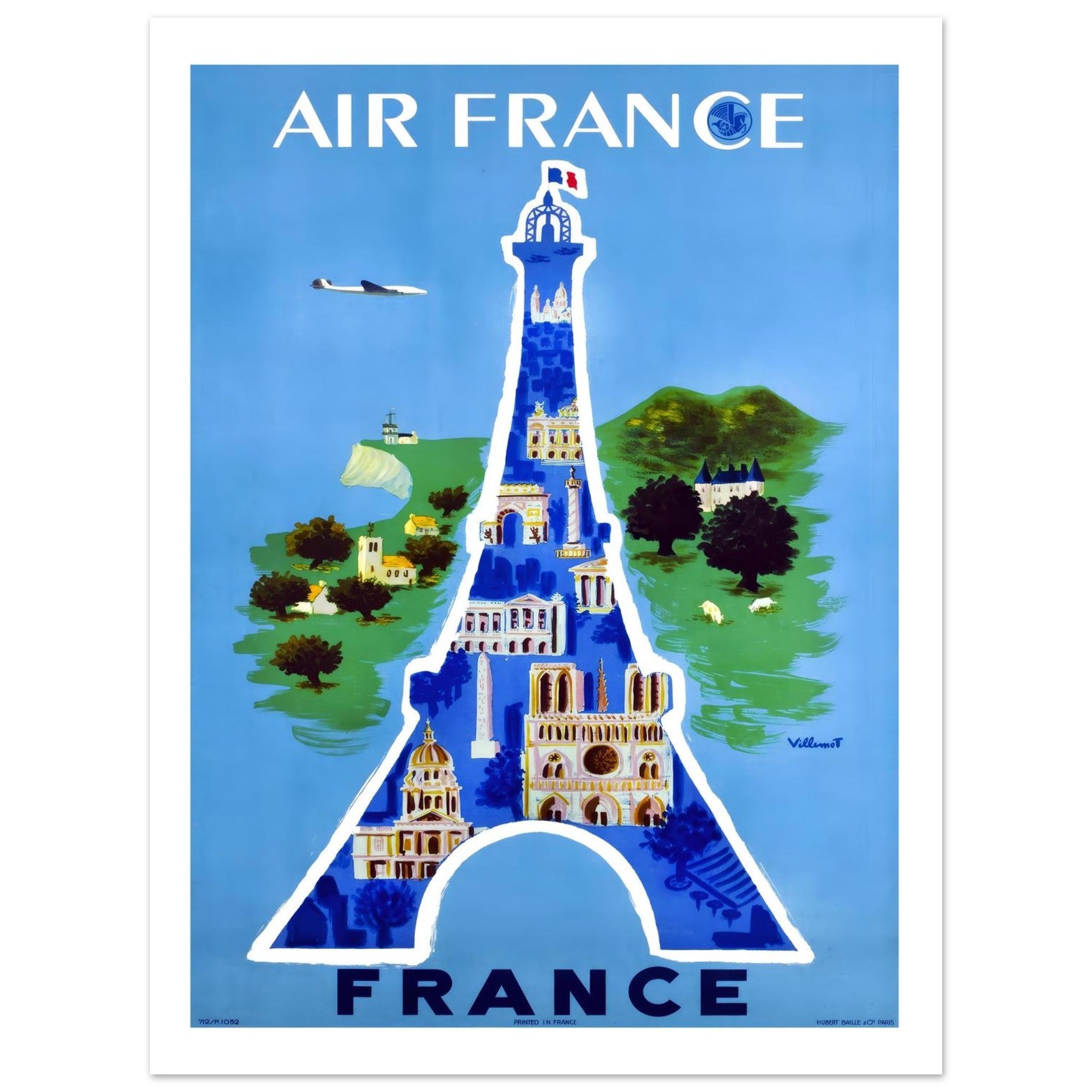 Air France France Eiffel Tower Montage Travel Poster - Transit Art