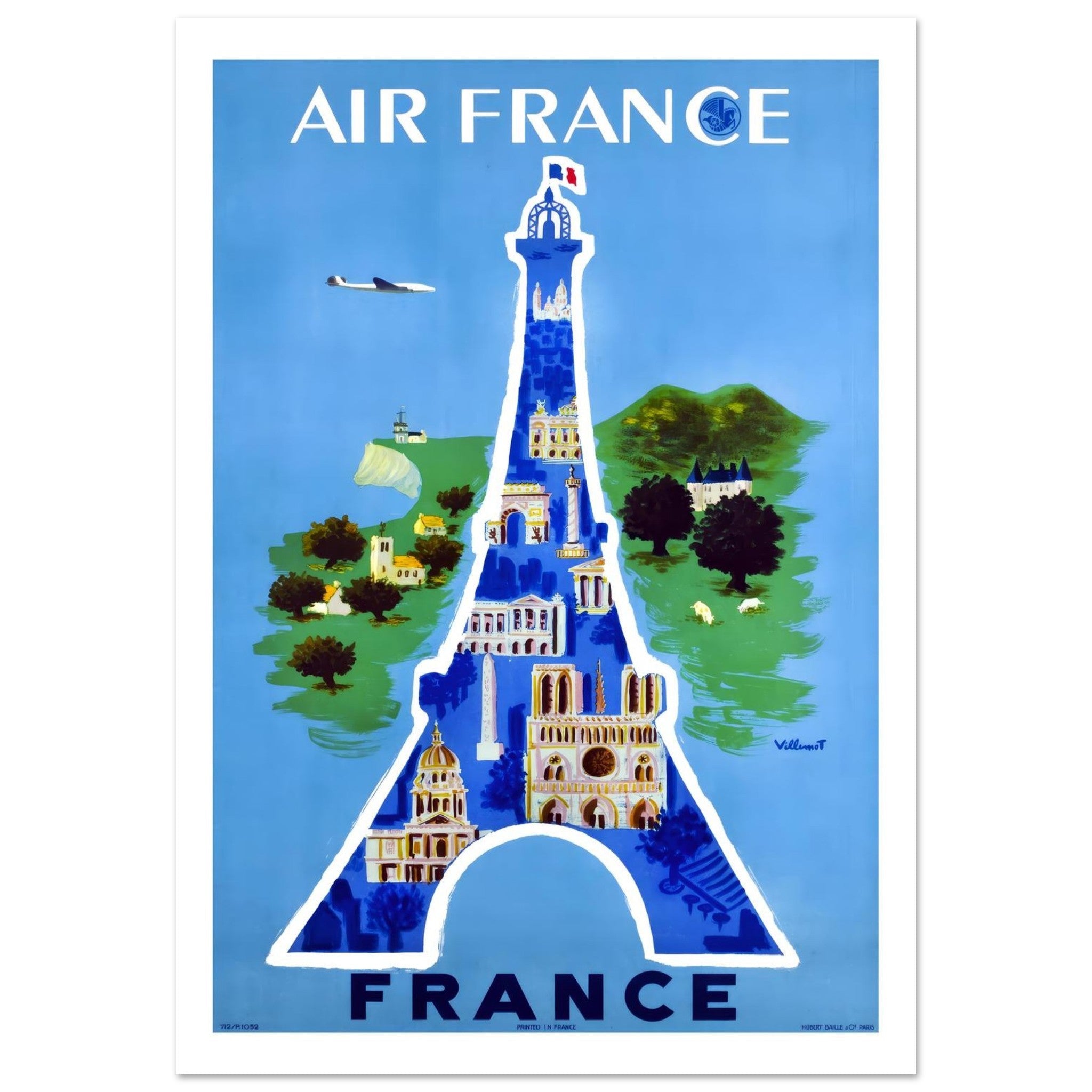 Air France France Eiffel Tower Montage Travel Poster - Transit Art