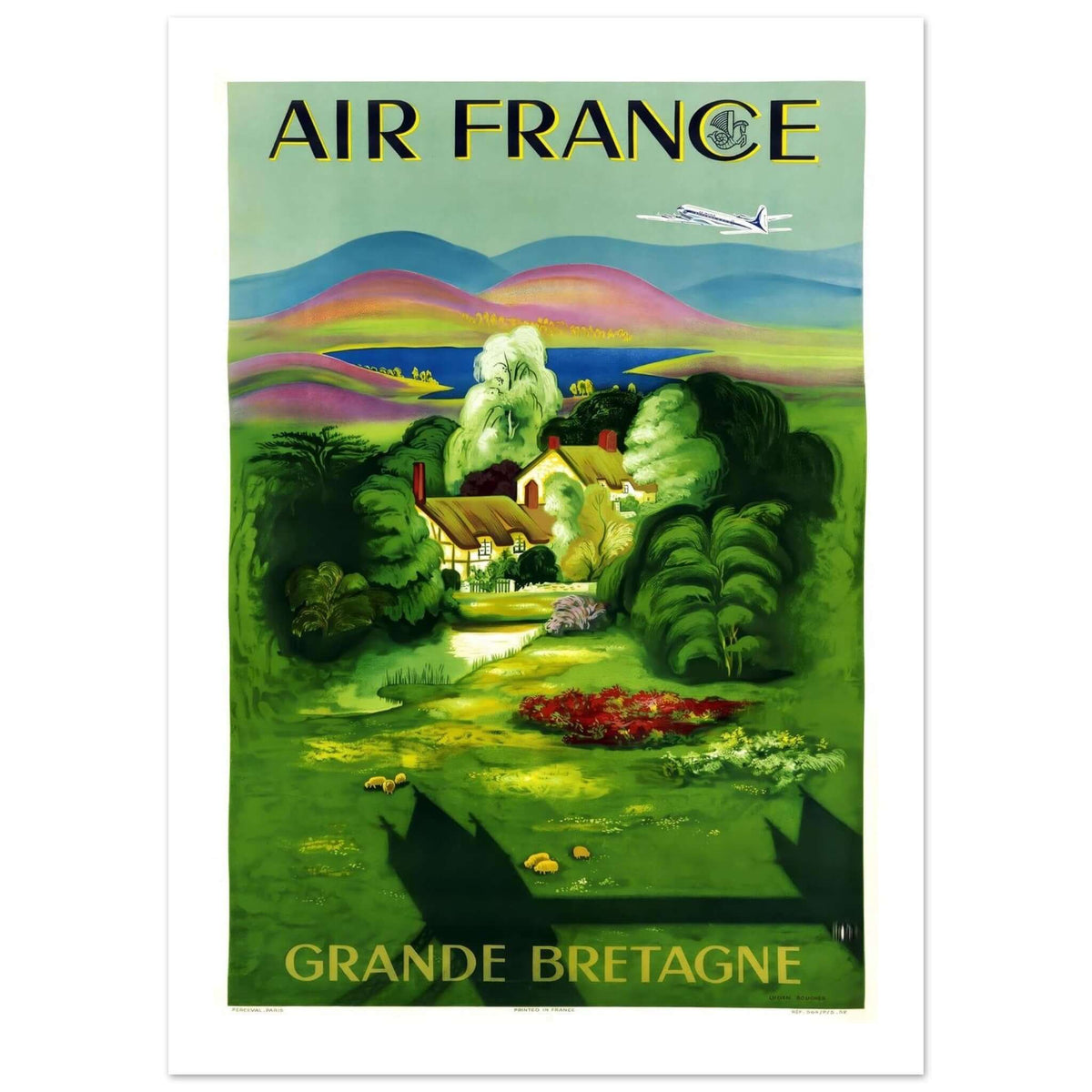 Air France Grande Bretagne Pastoral Countryside Travel Poster - Transit Art