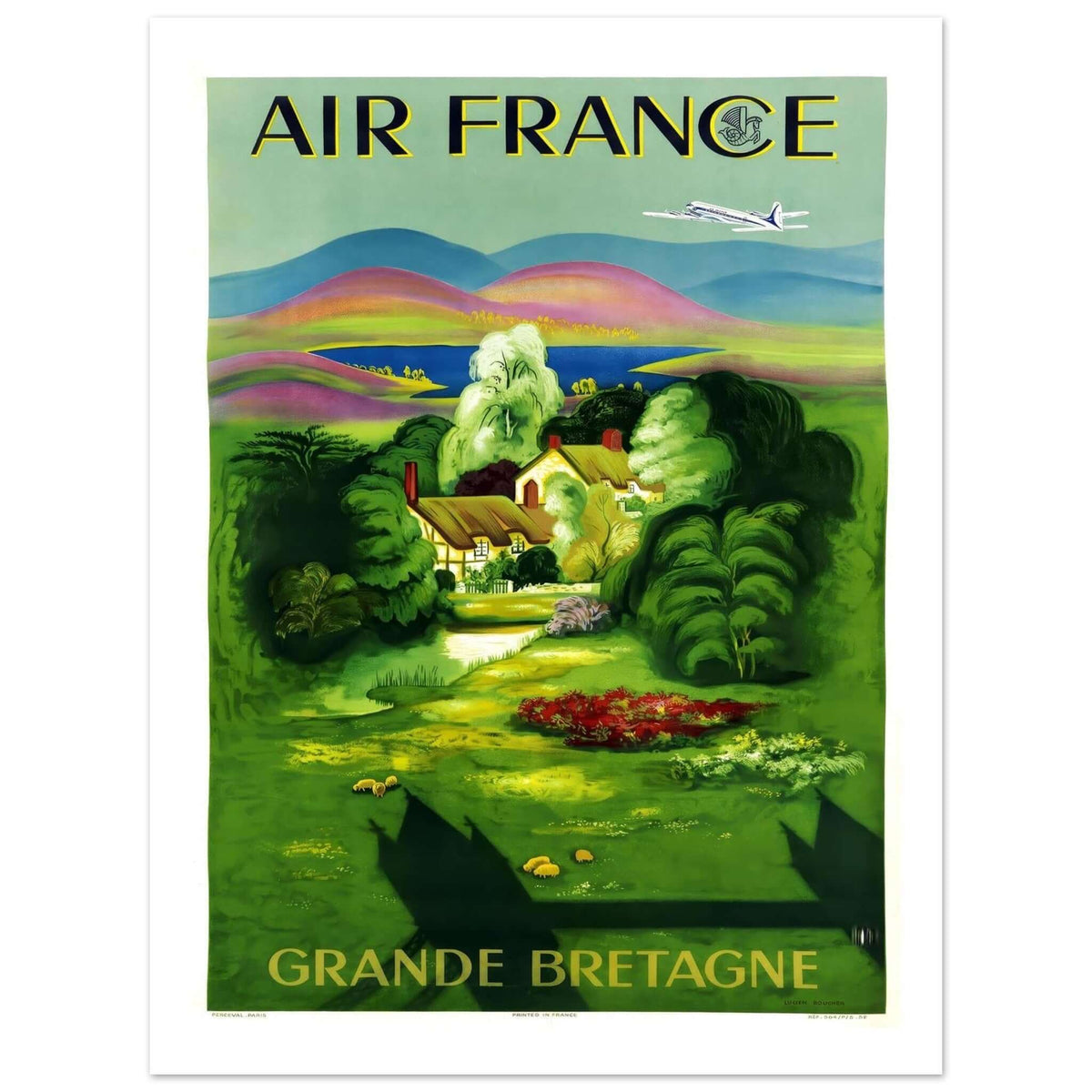 Air France Grande Bretagne Pastoral Countryside Travel Poster - Transit Art