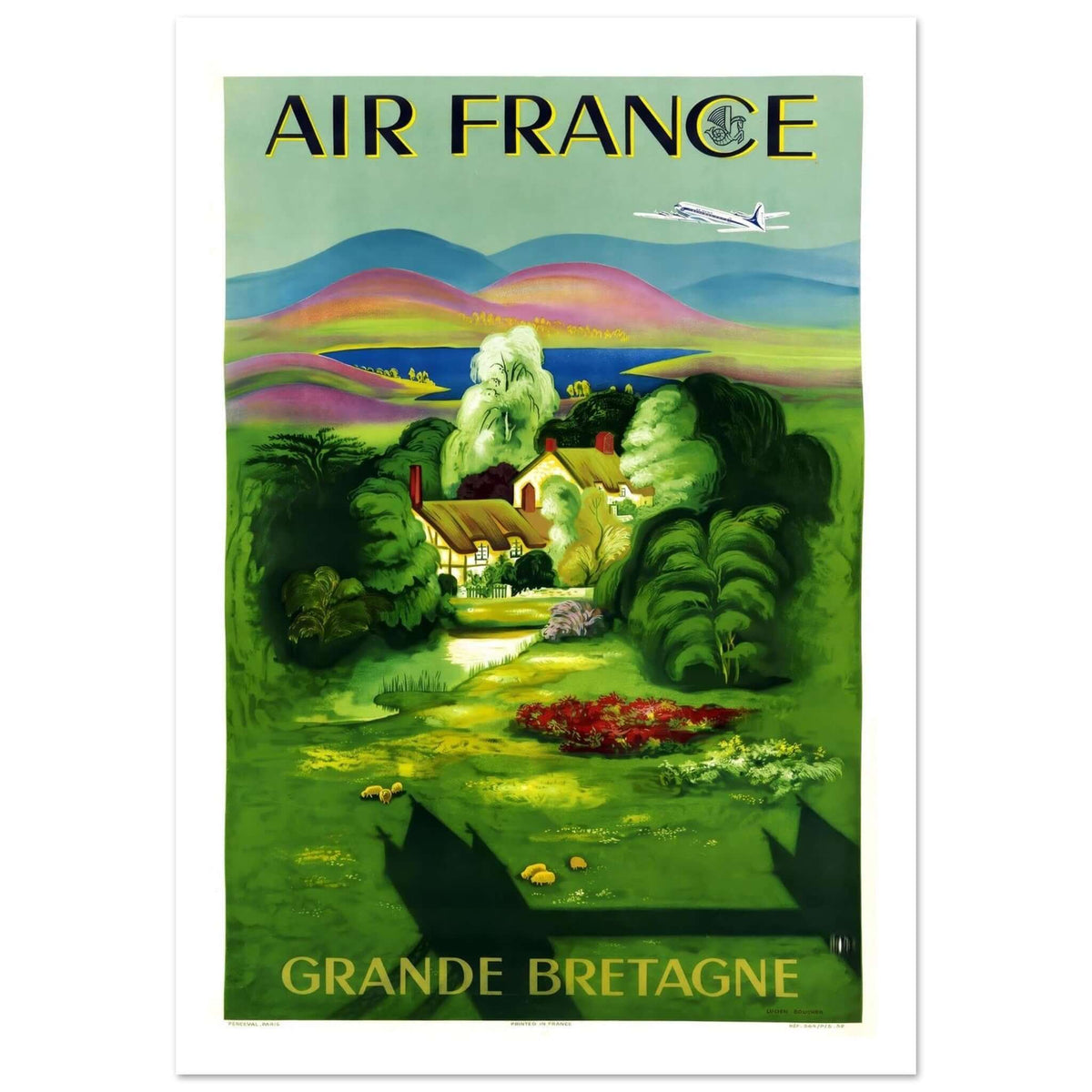 Air France Grande Bretagne Pastoral Countryside Travel Poster - Transit Art
