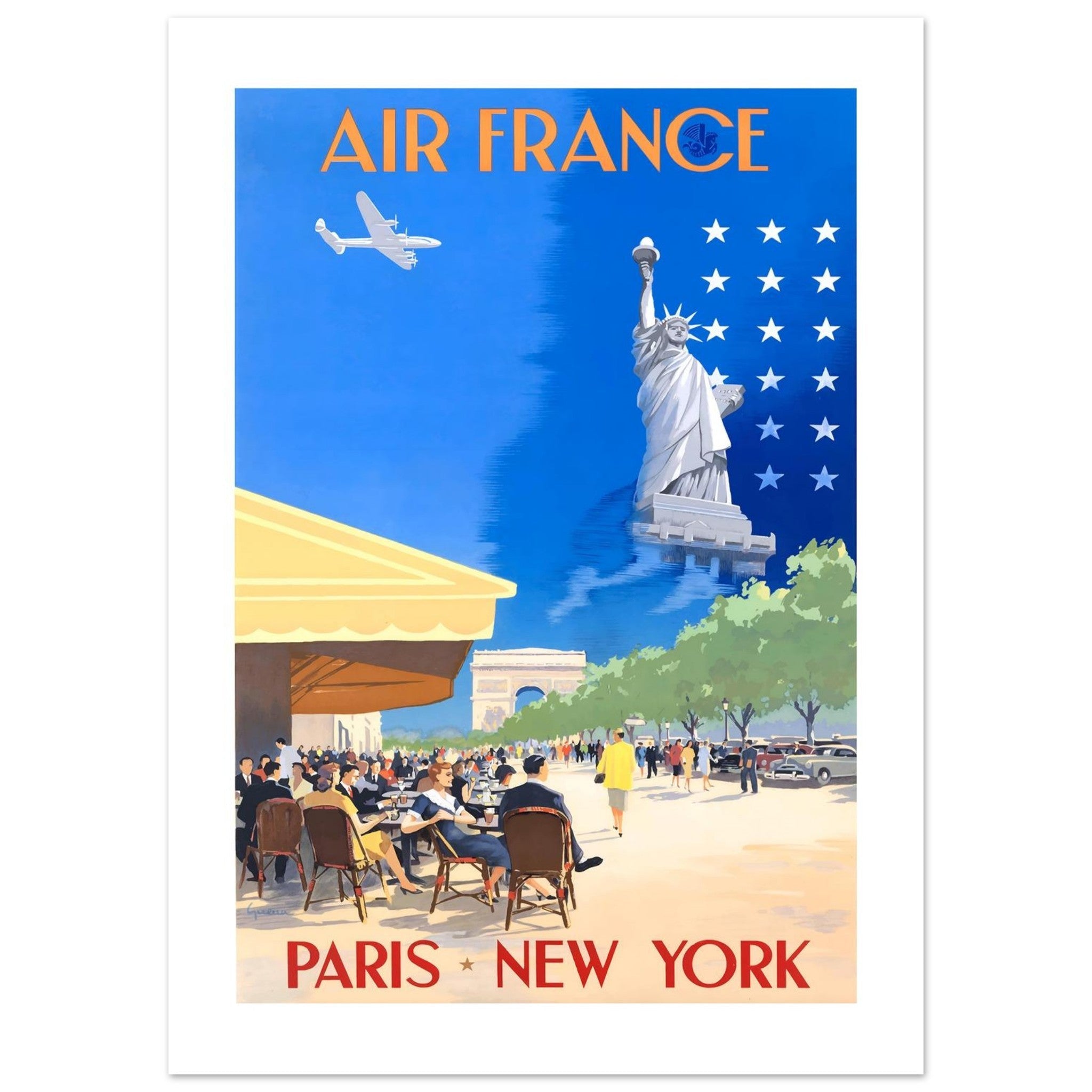 Air France Paris - New York Champs - Élysées Travel Poster - Transit Art
