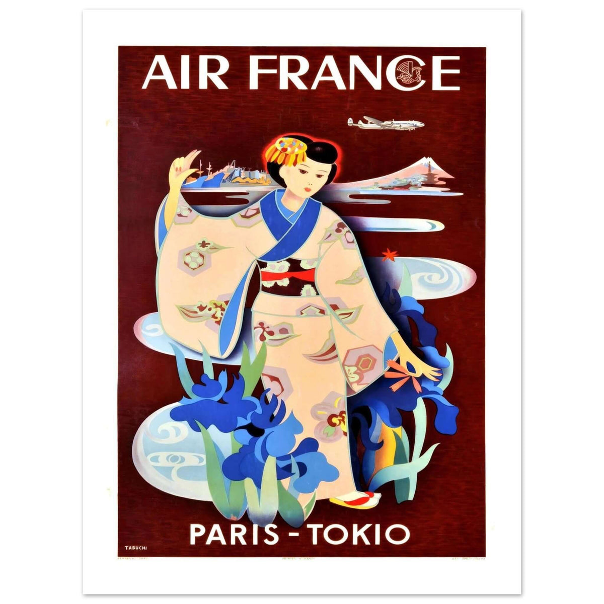 Air France Paris - Tokio Vintage Geisha Travel Poster - Transit Art