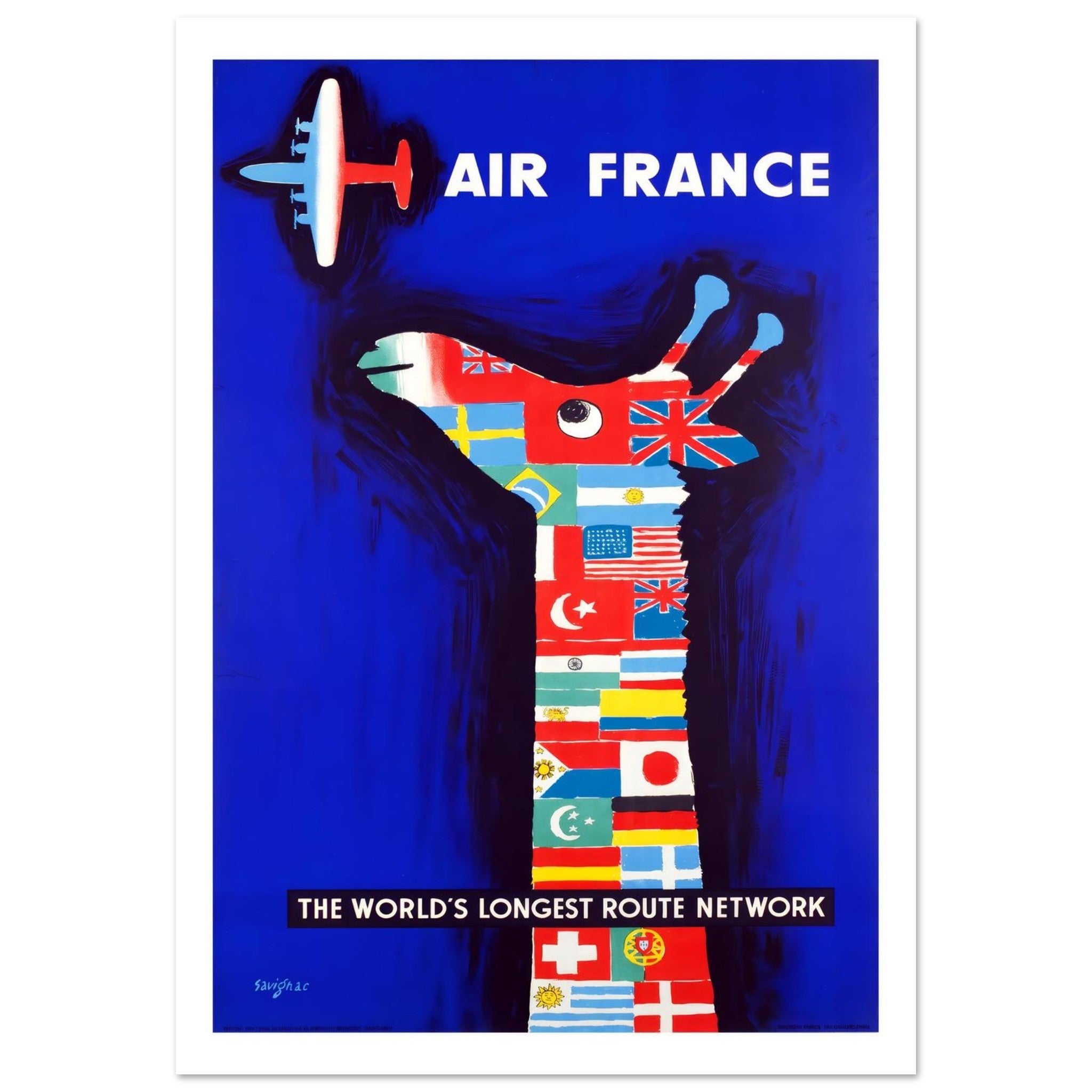 Air France World's Longest Route Network Giraffe Poster - Transit Art