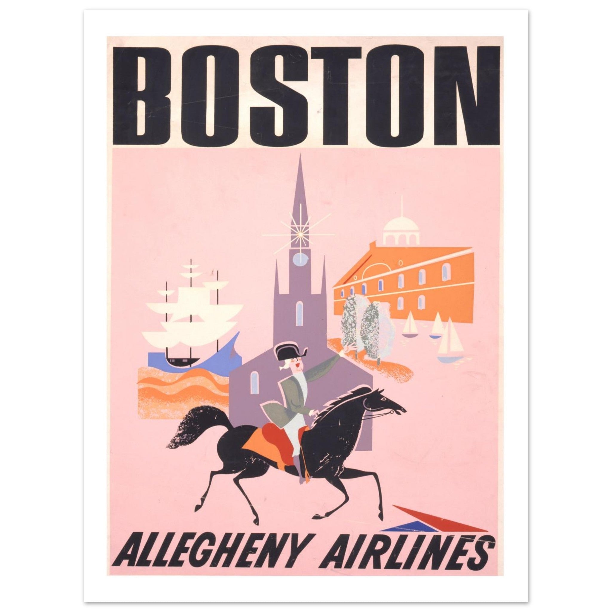 Allegheny Airlines Boston Poster Featuring Paul Revere's Ride - Transit Art