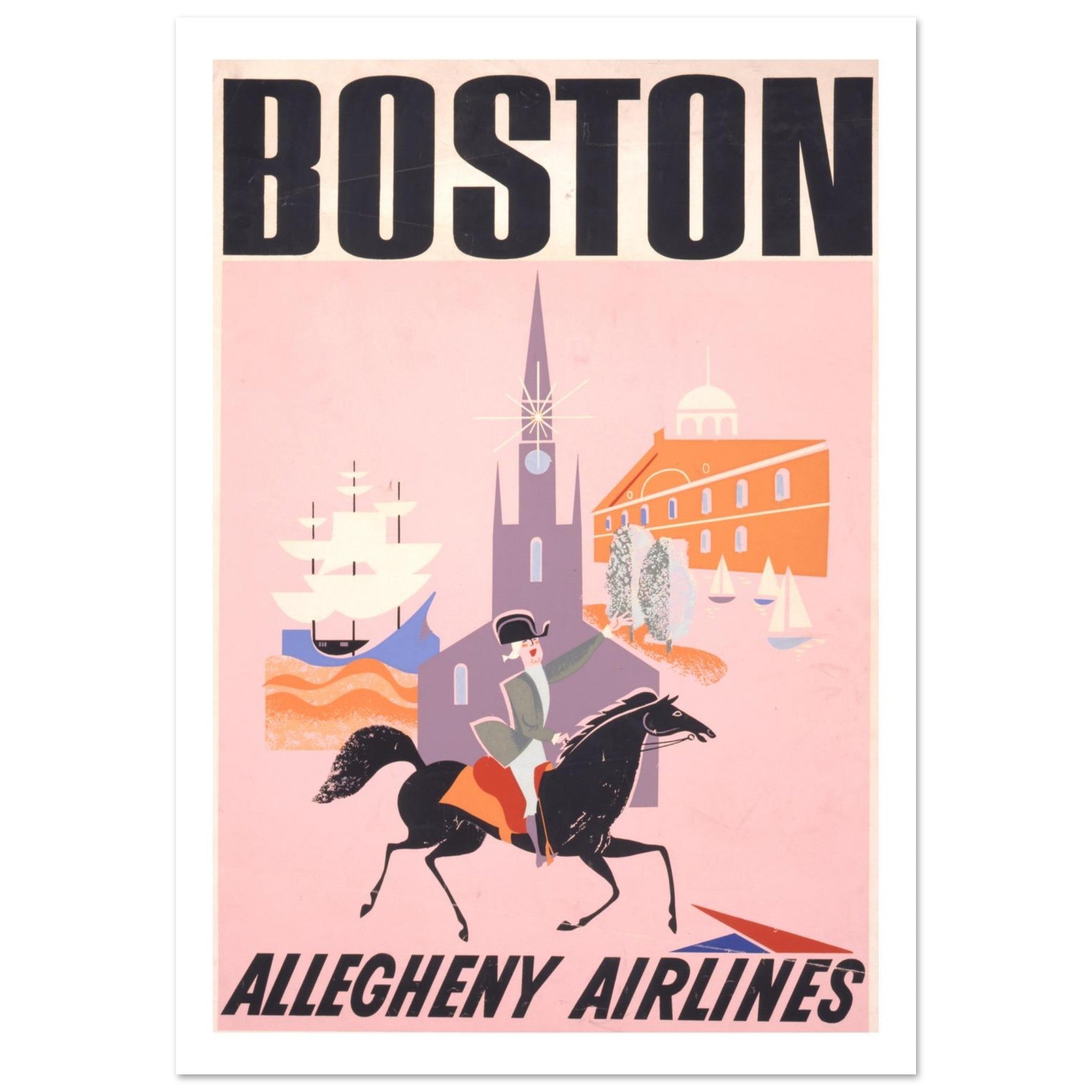 Allegheny Airlines Boston Poster Featuring Paul Revere's Ride - Transit Art