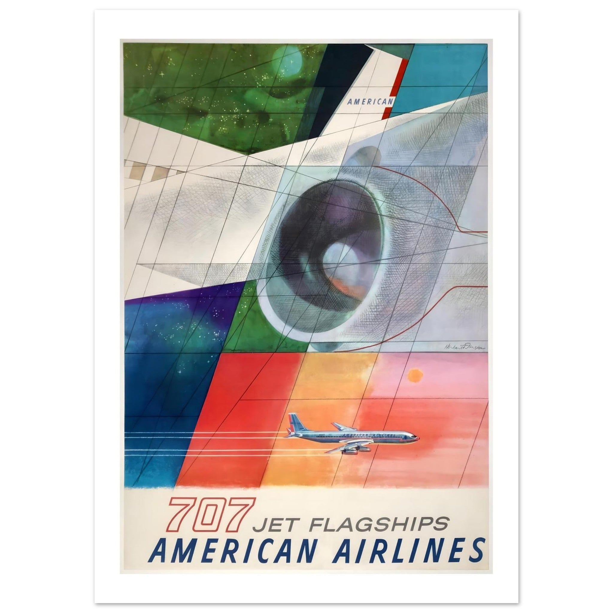 American Airlines 707 Jet Flagships Modernist Abstract Poster - Transit Art