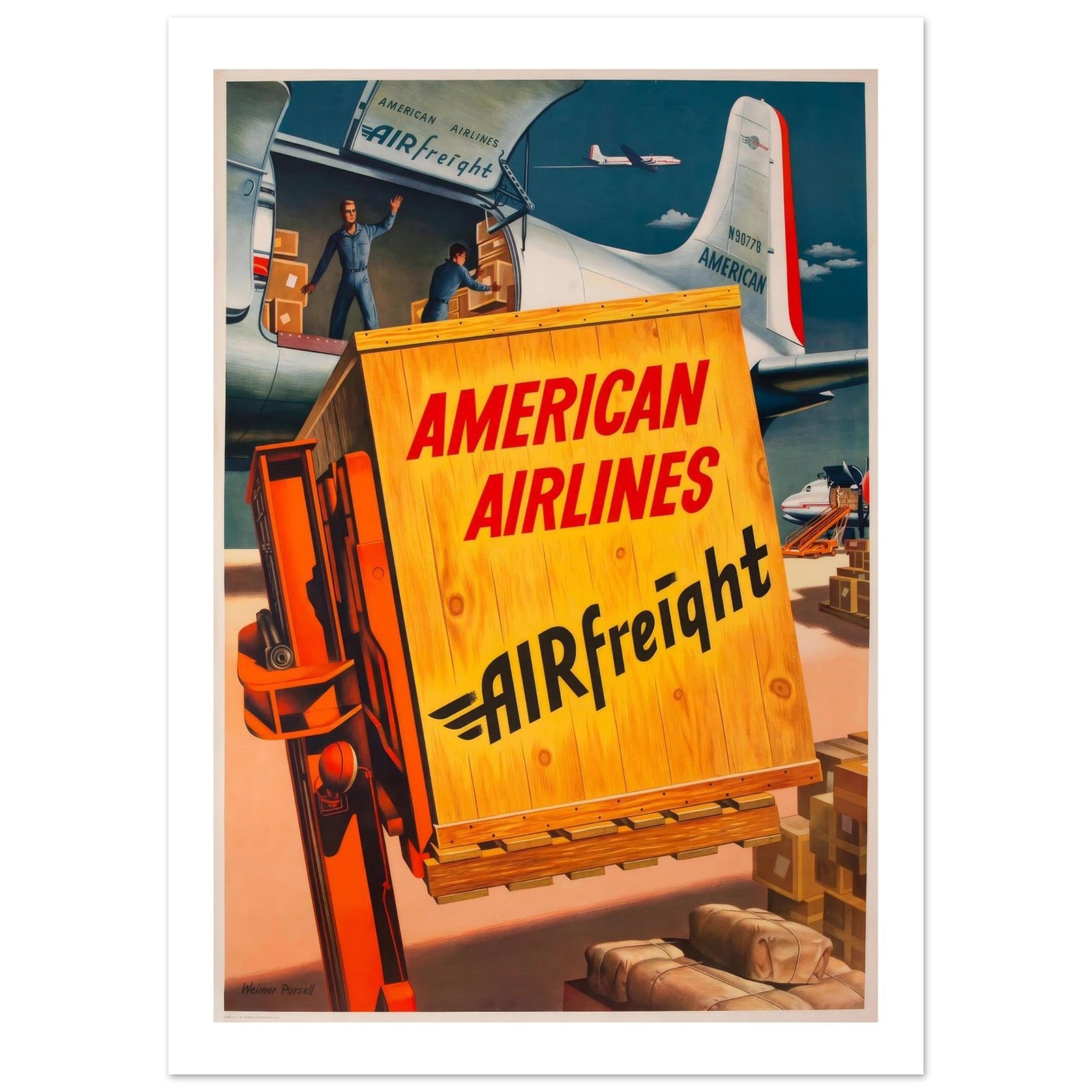 American Airlines Airfreight Poster Featuring Efficient Cargo Loading - Transit Art
