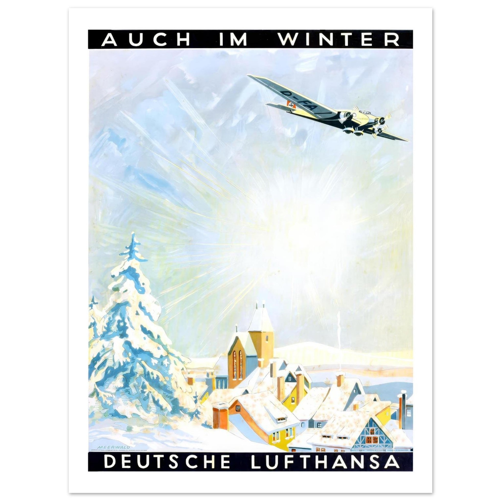 Ansett - ANA Surfers Paradise Party Golden Jet Holiday Poster - Transit Art