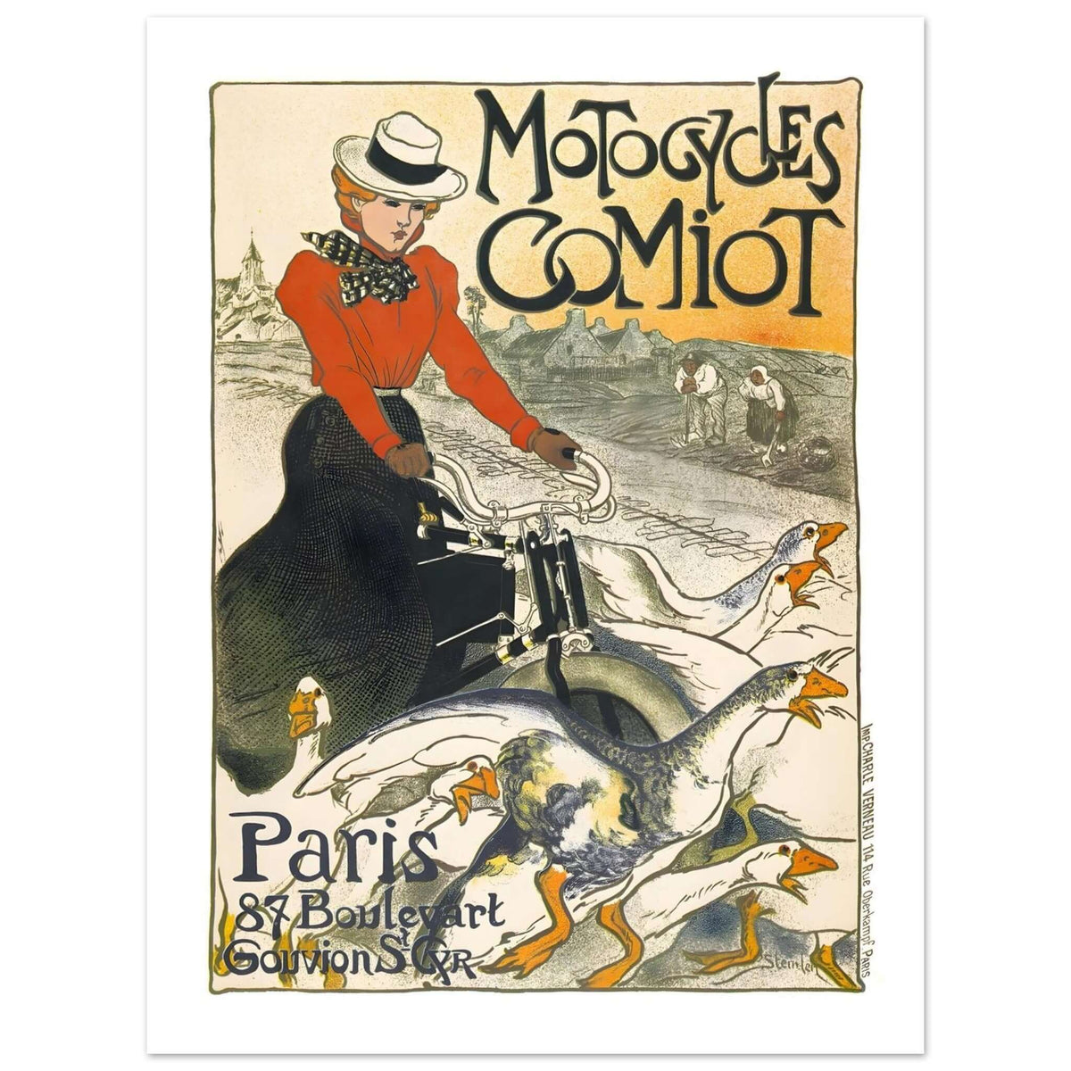 Art Nouveau Comiot Motocycles Vintage Poster - Transit Art