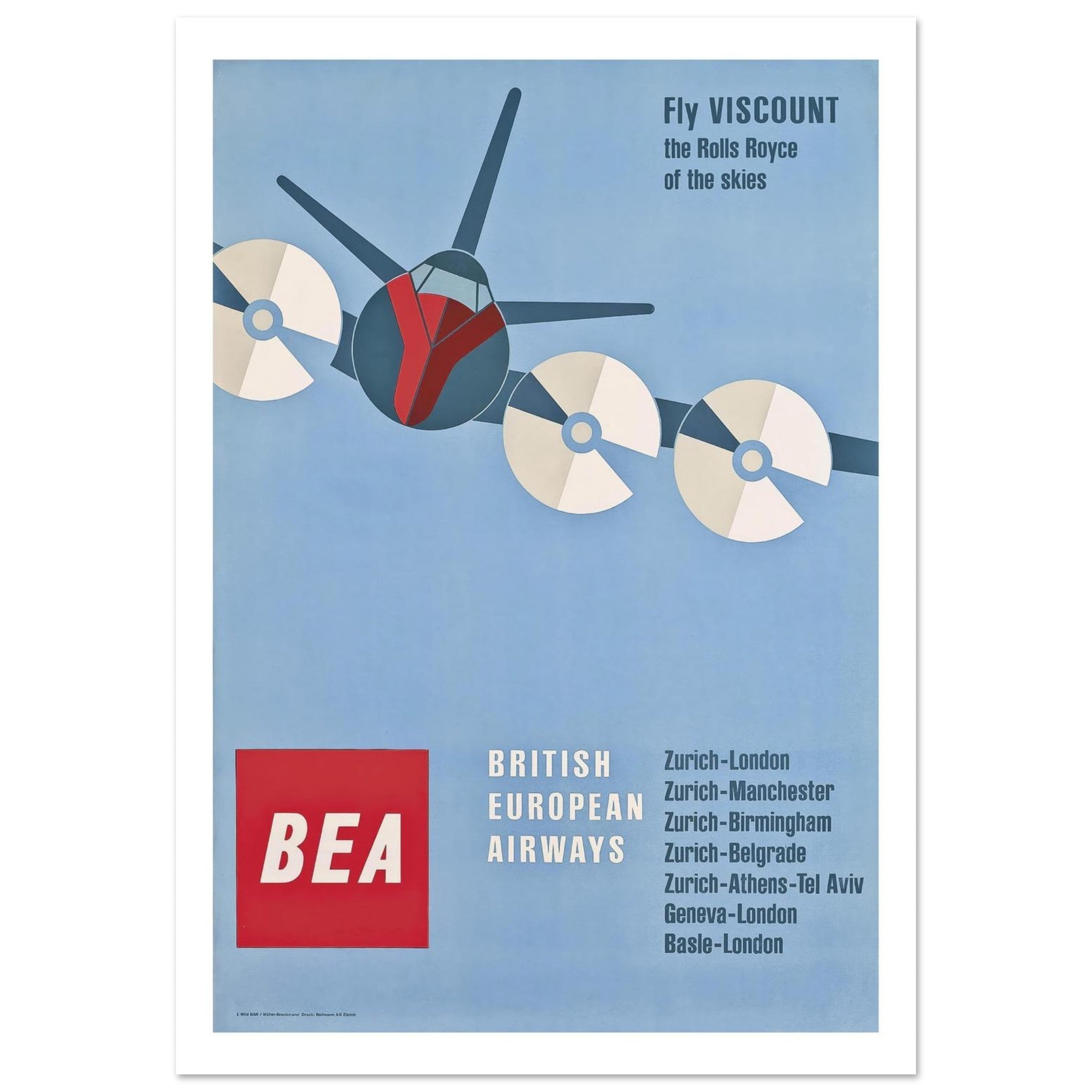 BEA British European Airways Viscount Vintage Travel Poster - Transit Art