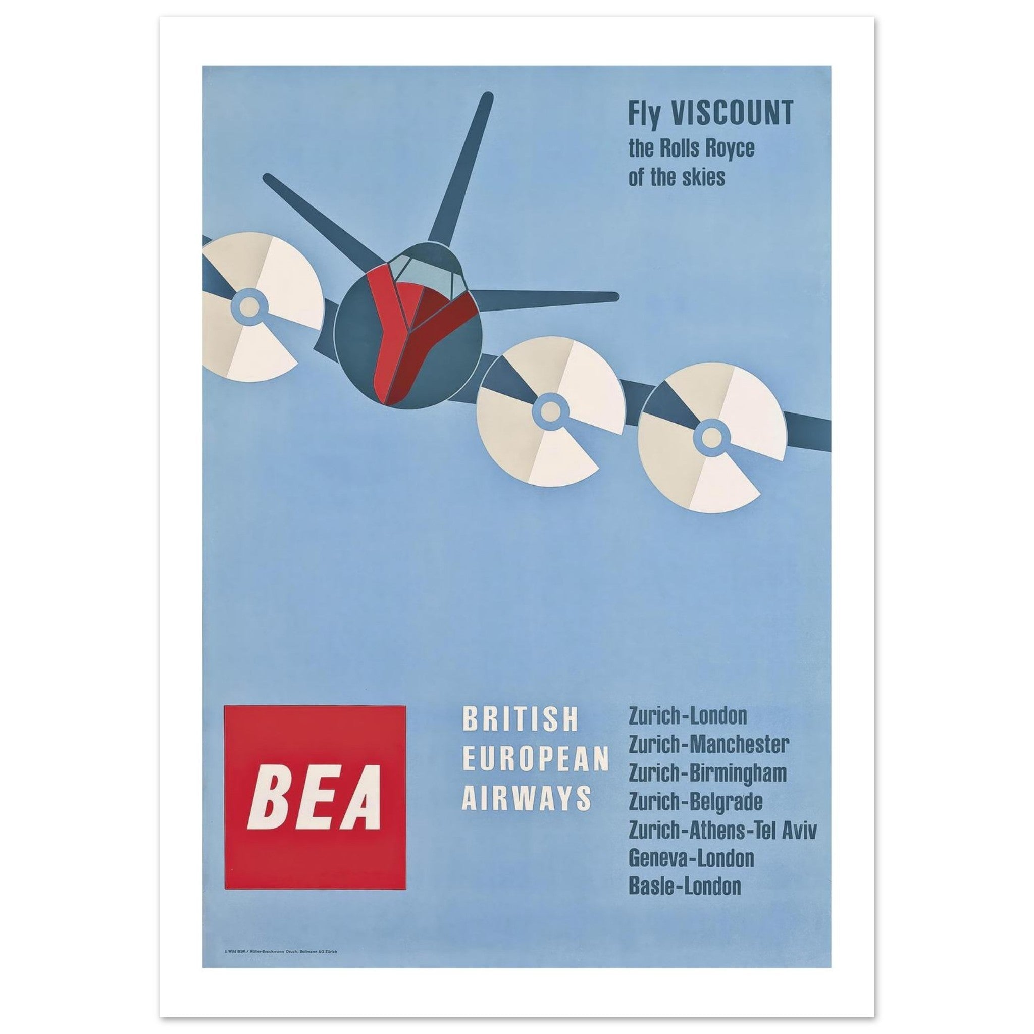 BEA British European Airways Viscount Vintage Travel Poster - Transit Art